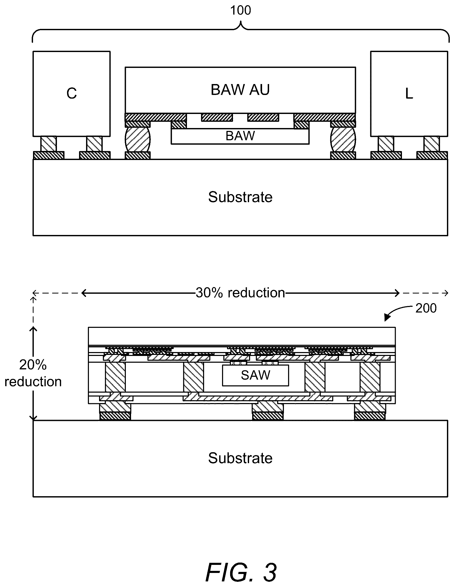 Patent US12395152 Figure 3 – Compact hybrid acoustic wave filter structure