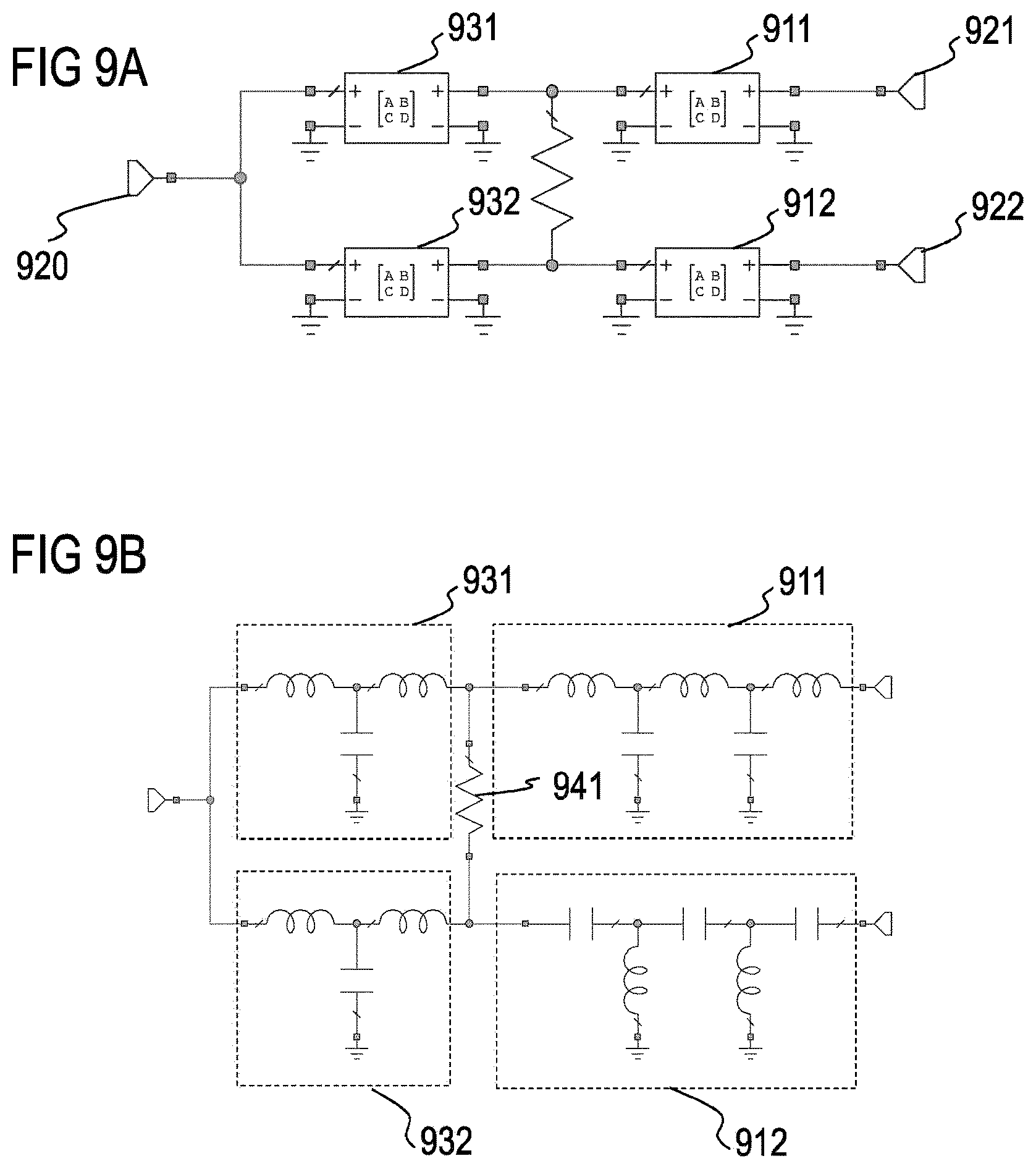 Patent US12395153 Figure 5 – Split-type, half-lattice micro-acoustic filter using a phase shifter and having broad bandwidth
