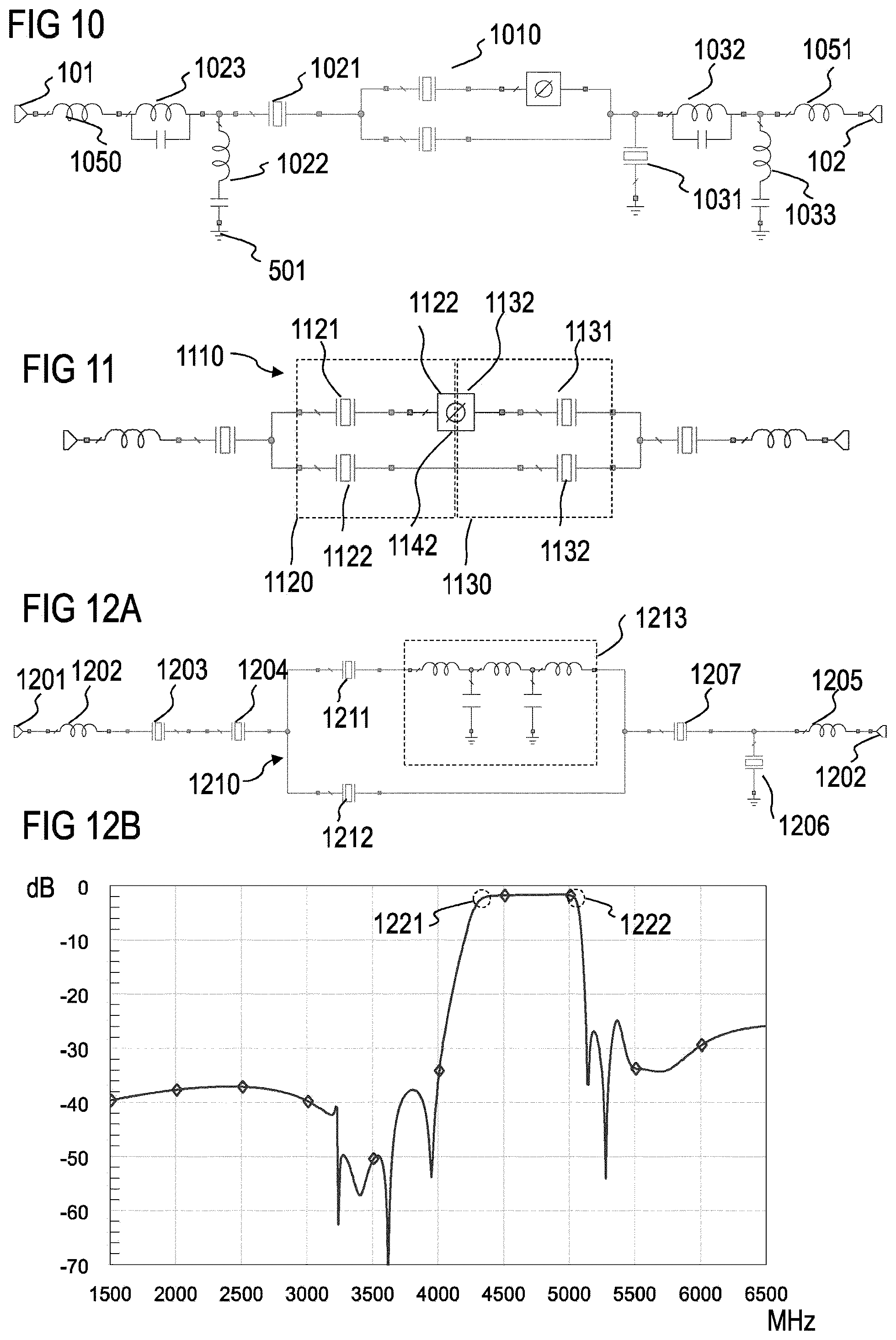 Patent US12395153 Figure 6 – Split-type, half-lattice micro-acoustic filter using a phase shifter and having broad bandwidth