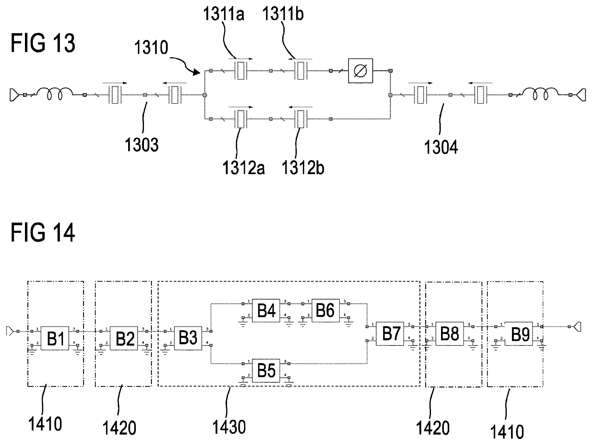 Patent US12395153 Figure 7 – Split-type, half-lattice micro-acoustic filter using a phase shifter and having broad bandwidth