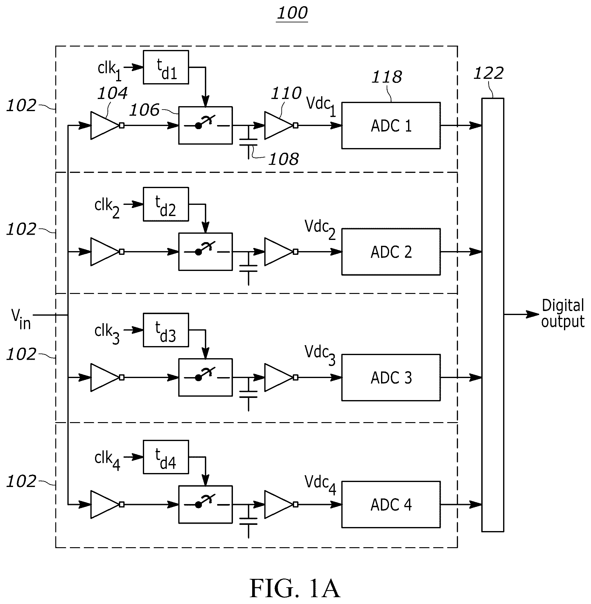 Patent US12395181 — Methods and systems for calibrating a time-interleaved analog to digital converter (TIADC) — Figure 1