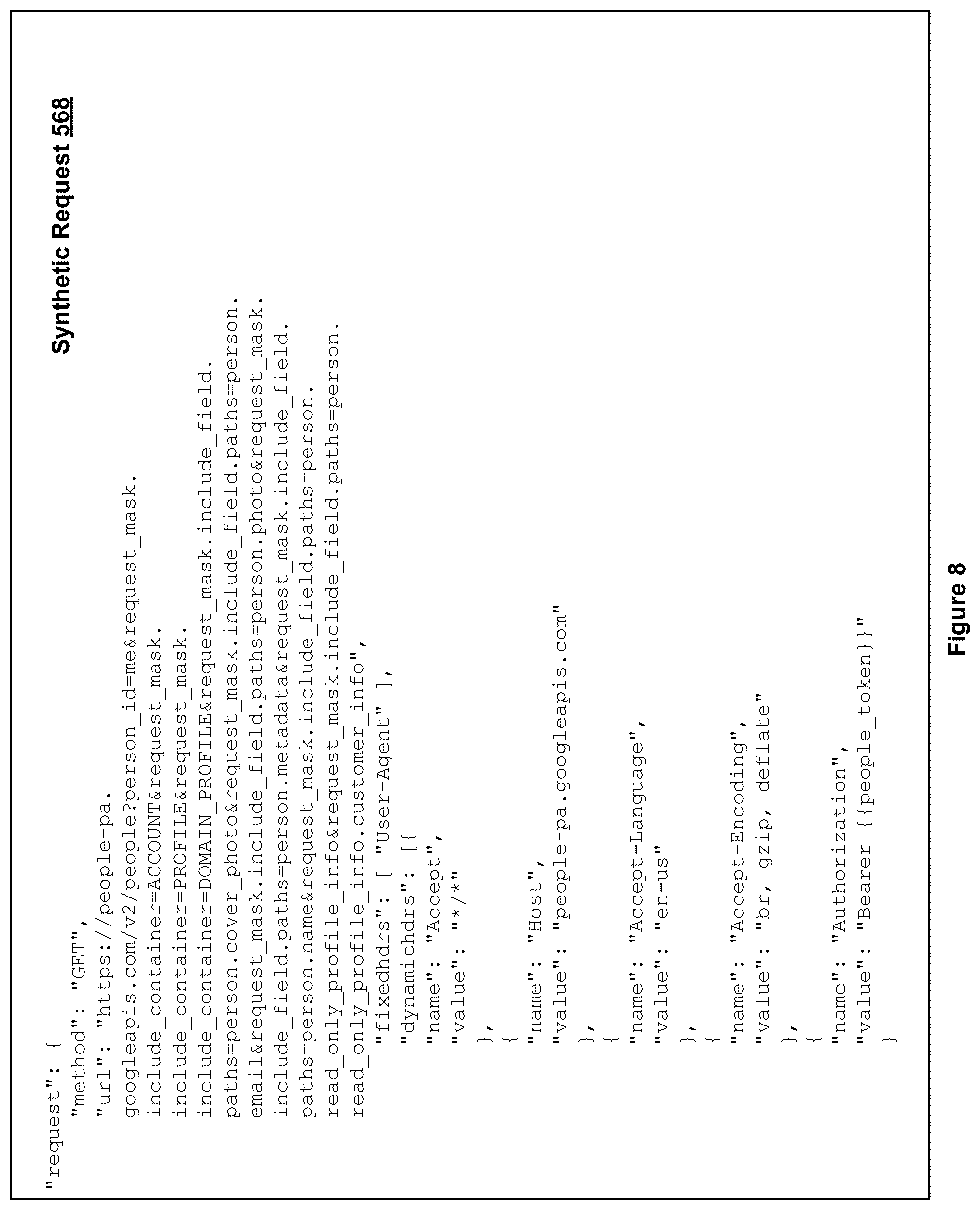 Patent US12395534 Figure 8 – Cloud policy enforcement with synthetic request injection logic