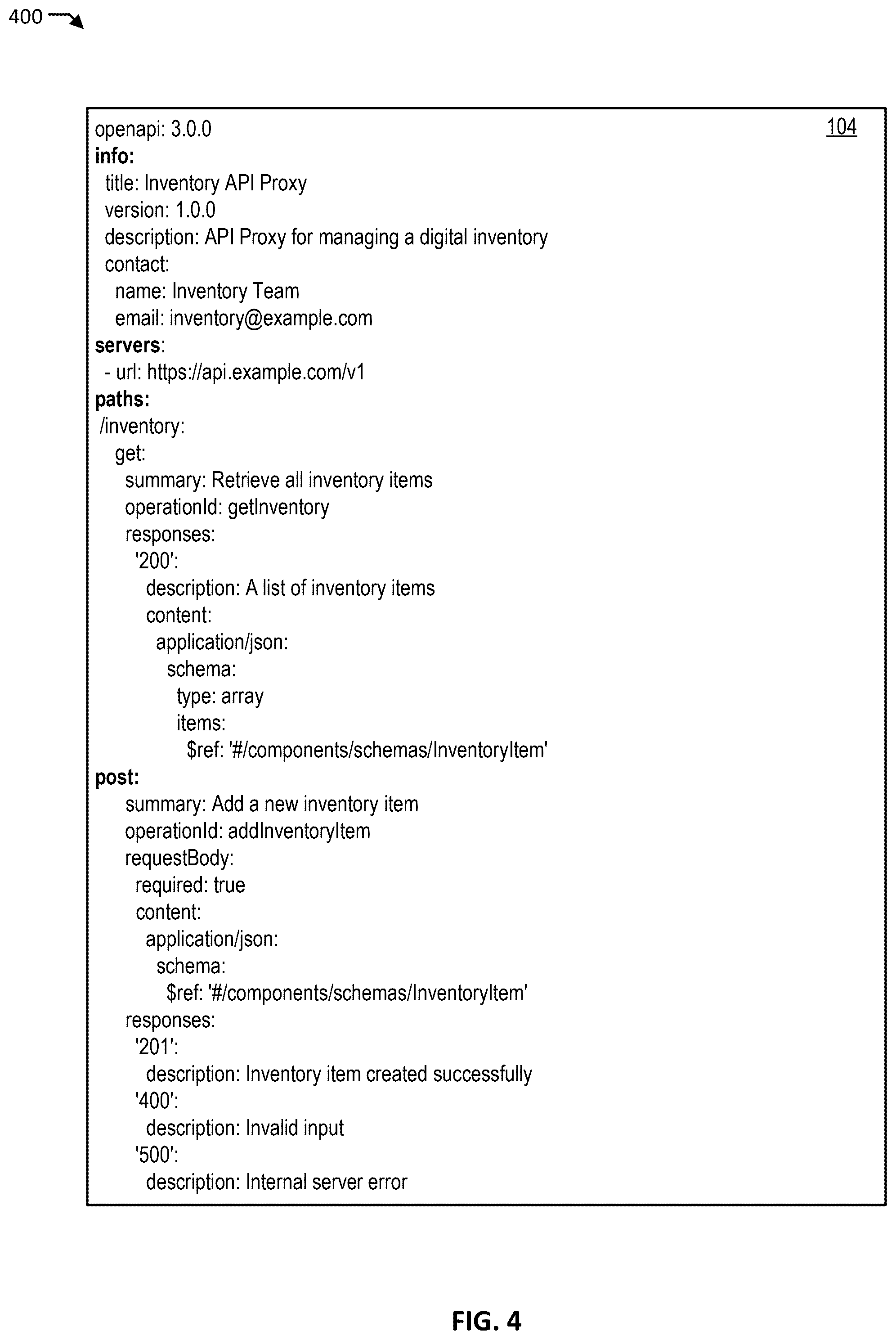 Patent US12395545 Figure 4 – Open application programming interface specification based application programming interface proxy