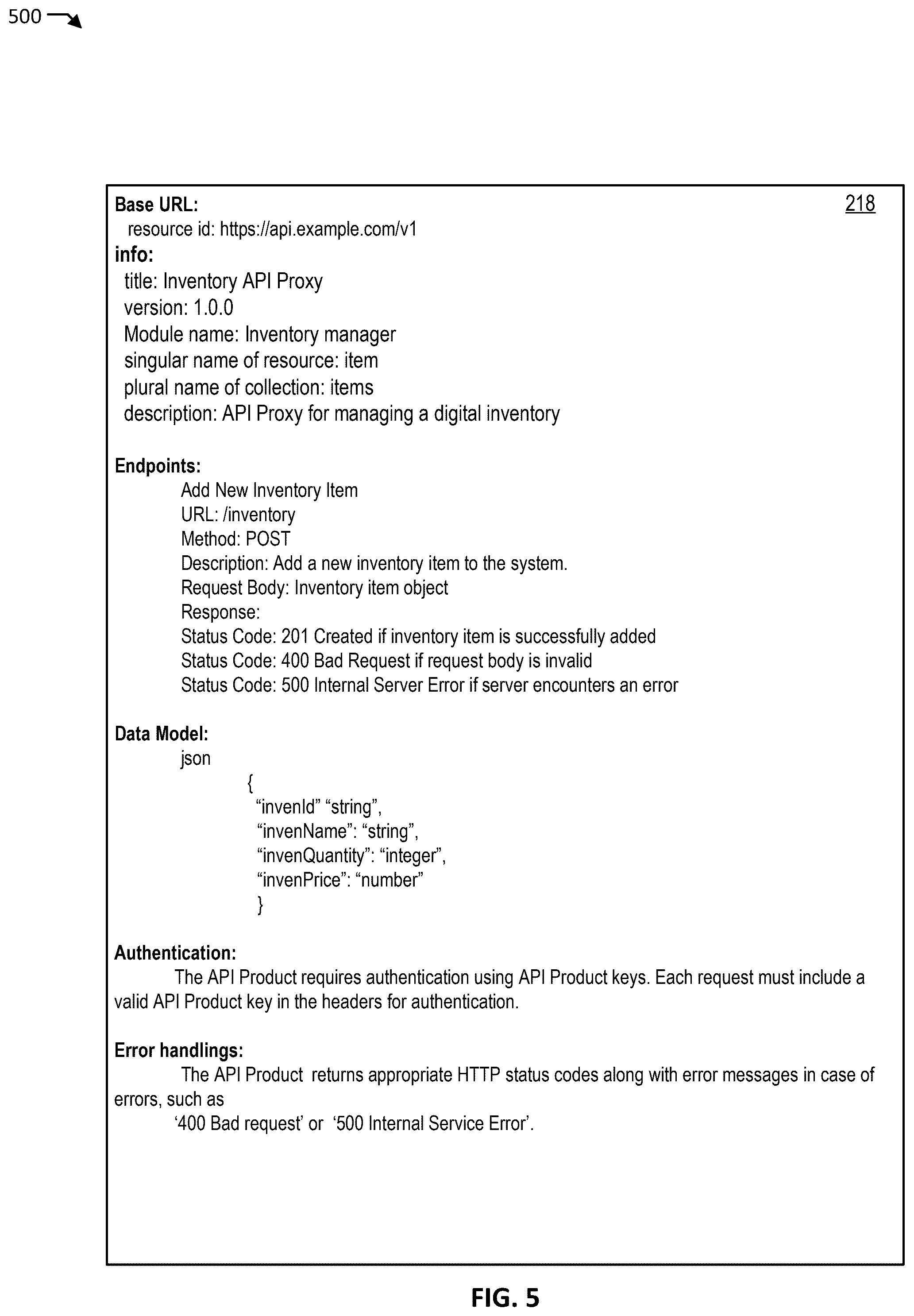 Patent US12395545 Figure 5 – Open application programming interface specification based application programming interface proxy