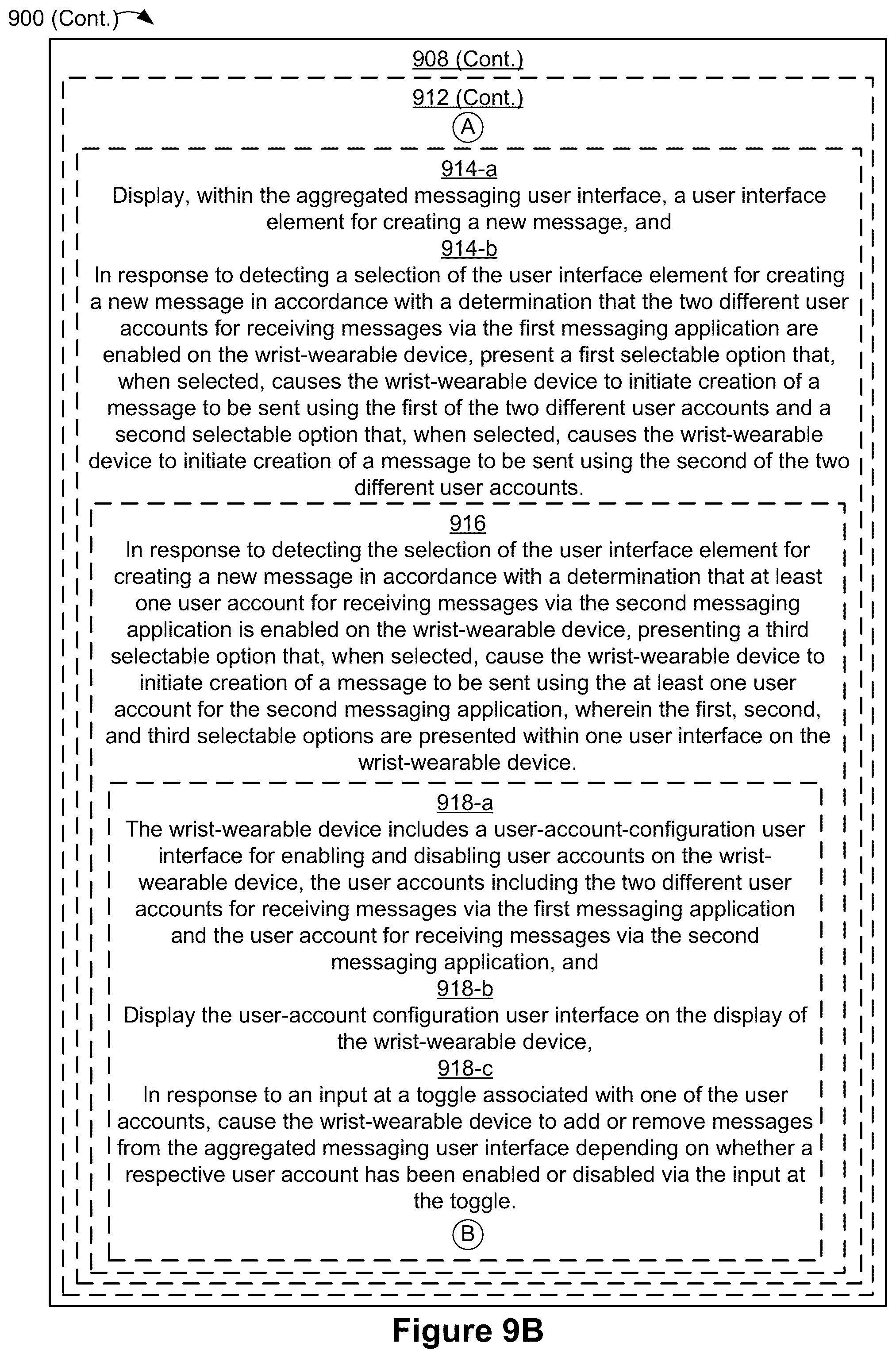 Patent US12395583 Figure 13 – Wrist-wearable devices for aggregating and guiding access to data from multiple different electronic messaging applications via a quickly-accessible communications-hub mode, and methods of use thereof