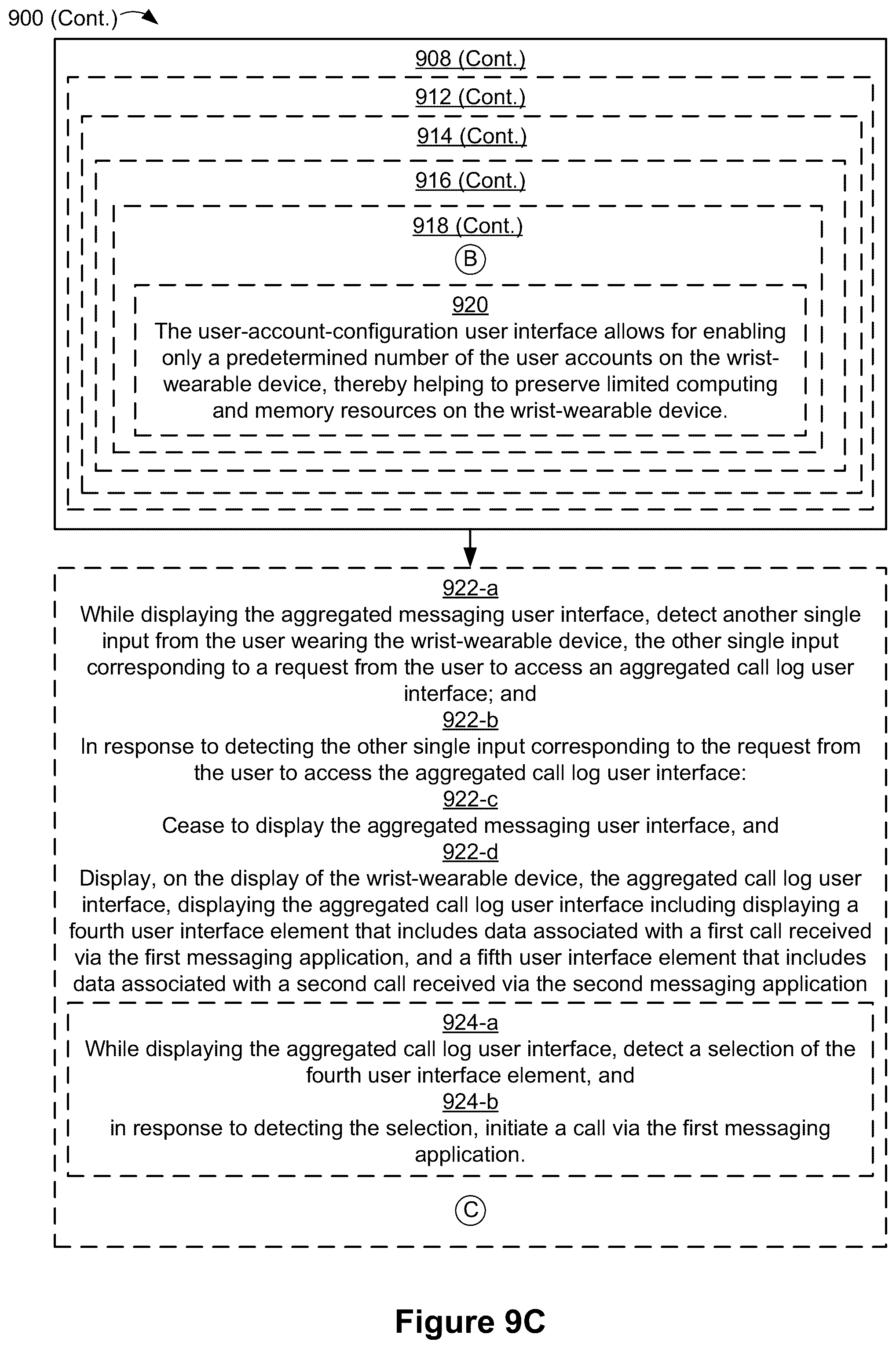 Patent US12395583 Figure 14 – Wrist-wearable devices for aggregating and guiding access to data from multiple different electronic messaging applications via a quickly-accessible communications-hub mode, and methods of use thereof