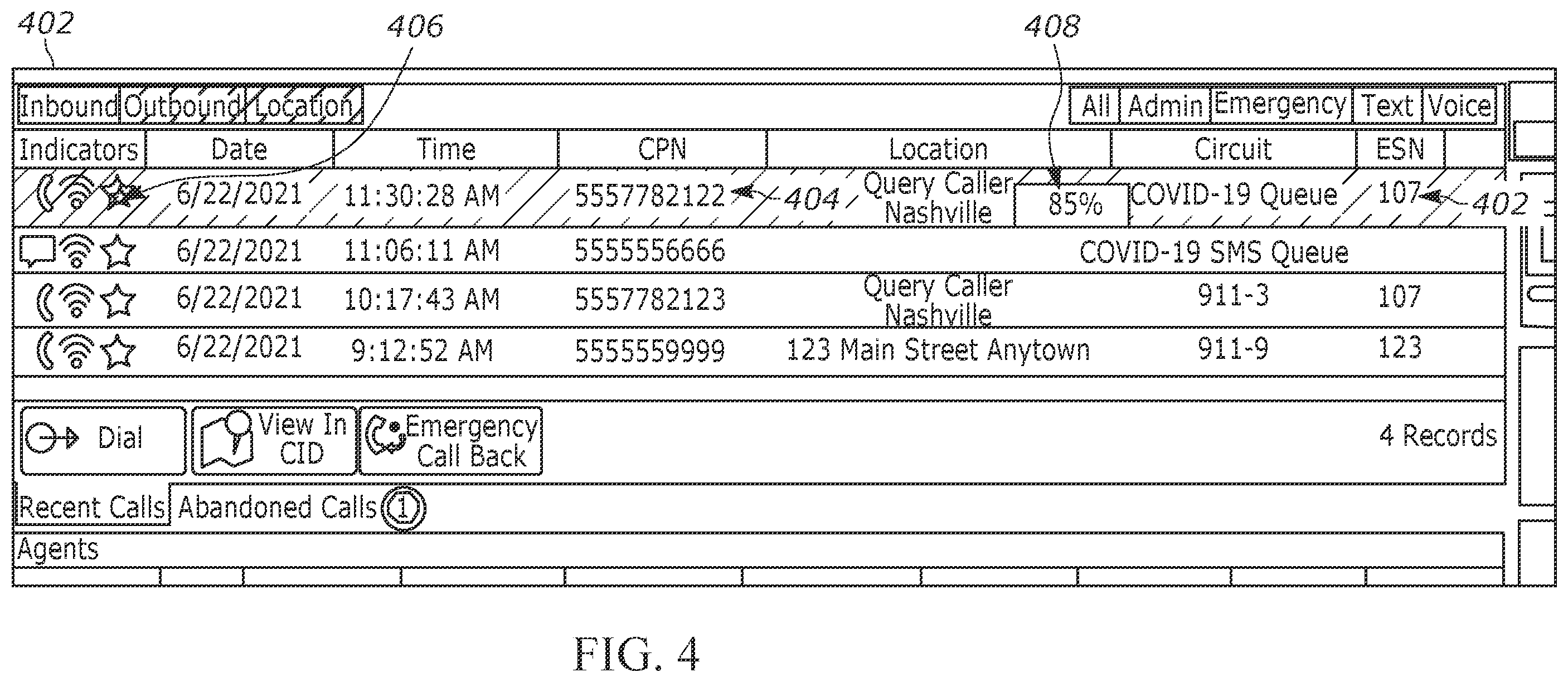 Patent US12395585 Figure 4 – Disambiguation of multiple callers using a shared communication source