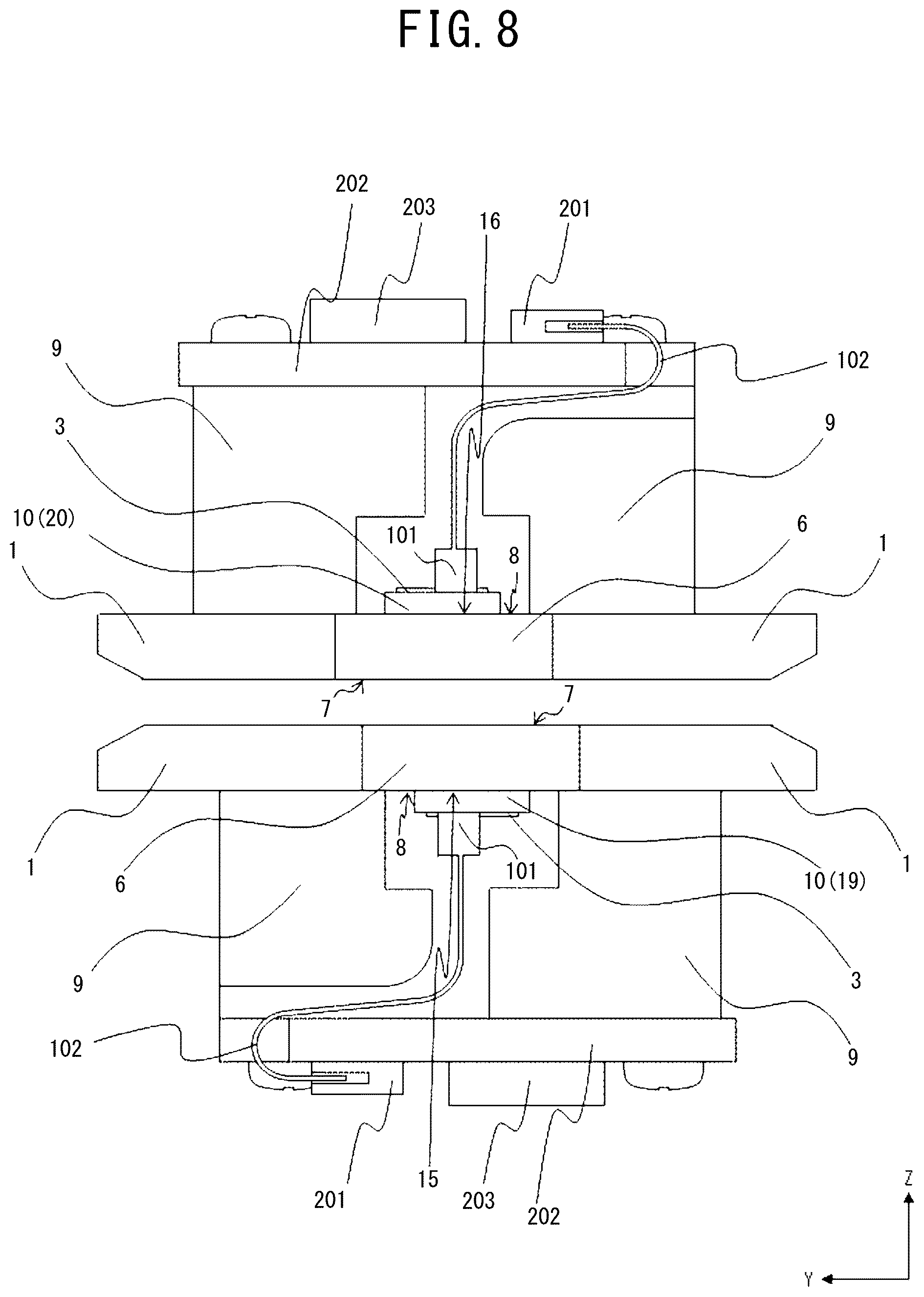 Patent US12395595 Figure 8 – Device housing, image reading device, and electrostatic capacitance detection device including a ground auxiliary conductor disposed over a level difference existing between a plane including an electrically conductive surface and a plane including a ground conductor