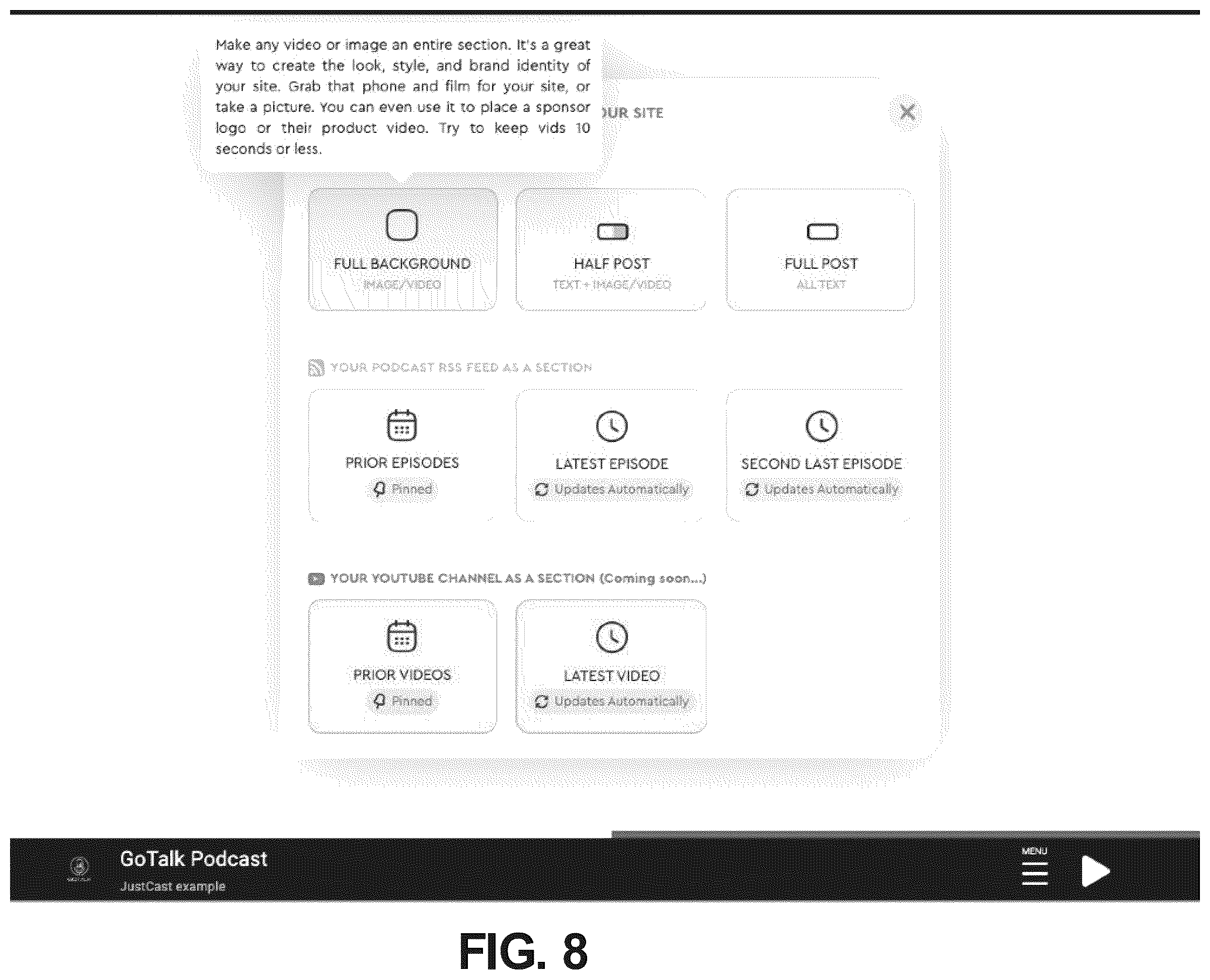 Patent US12395707 Figure 8 – Apparatus and method for generating a dynamically self-modifying graphical interface