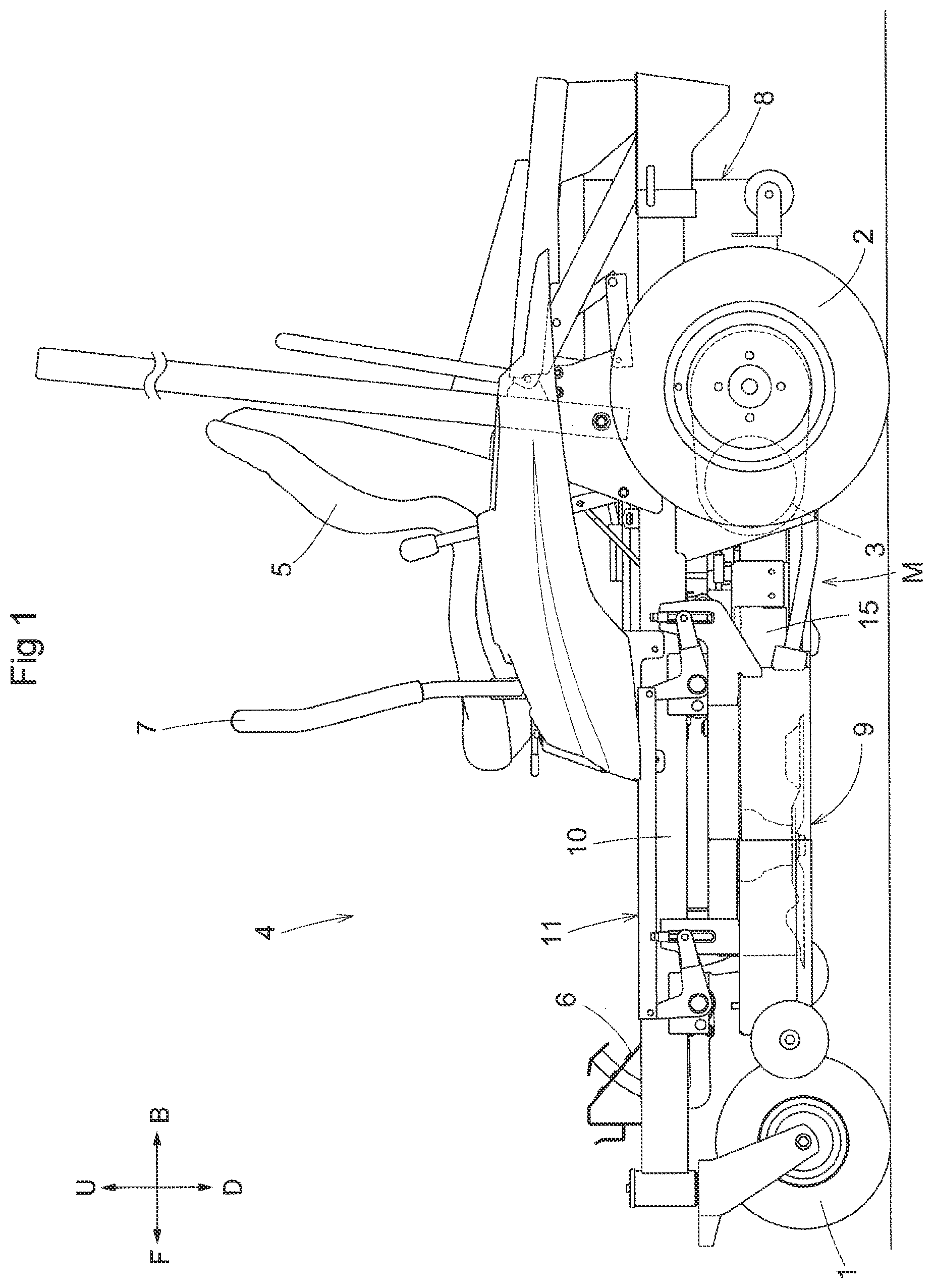 Patent US12396389 Figure 1 – Mowing device with a rotary fan and related features