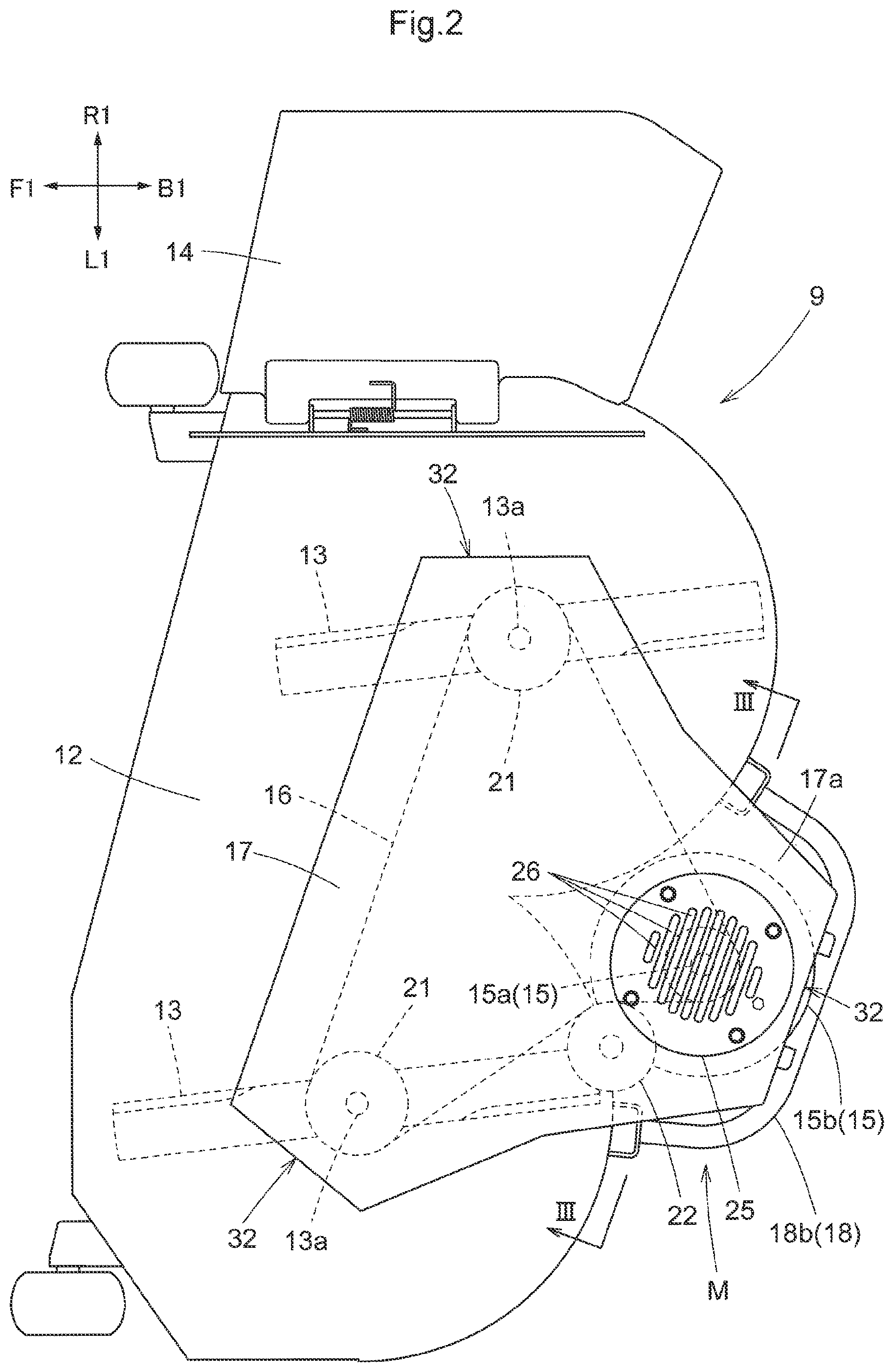 Patent US12396389 Figure 2 – Mowing device with a rotary fan and related features