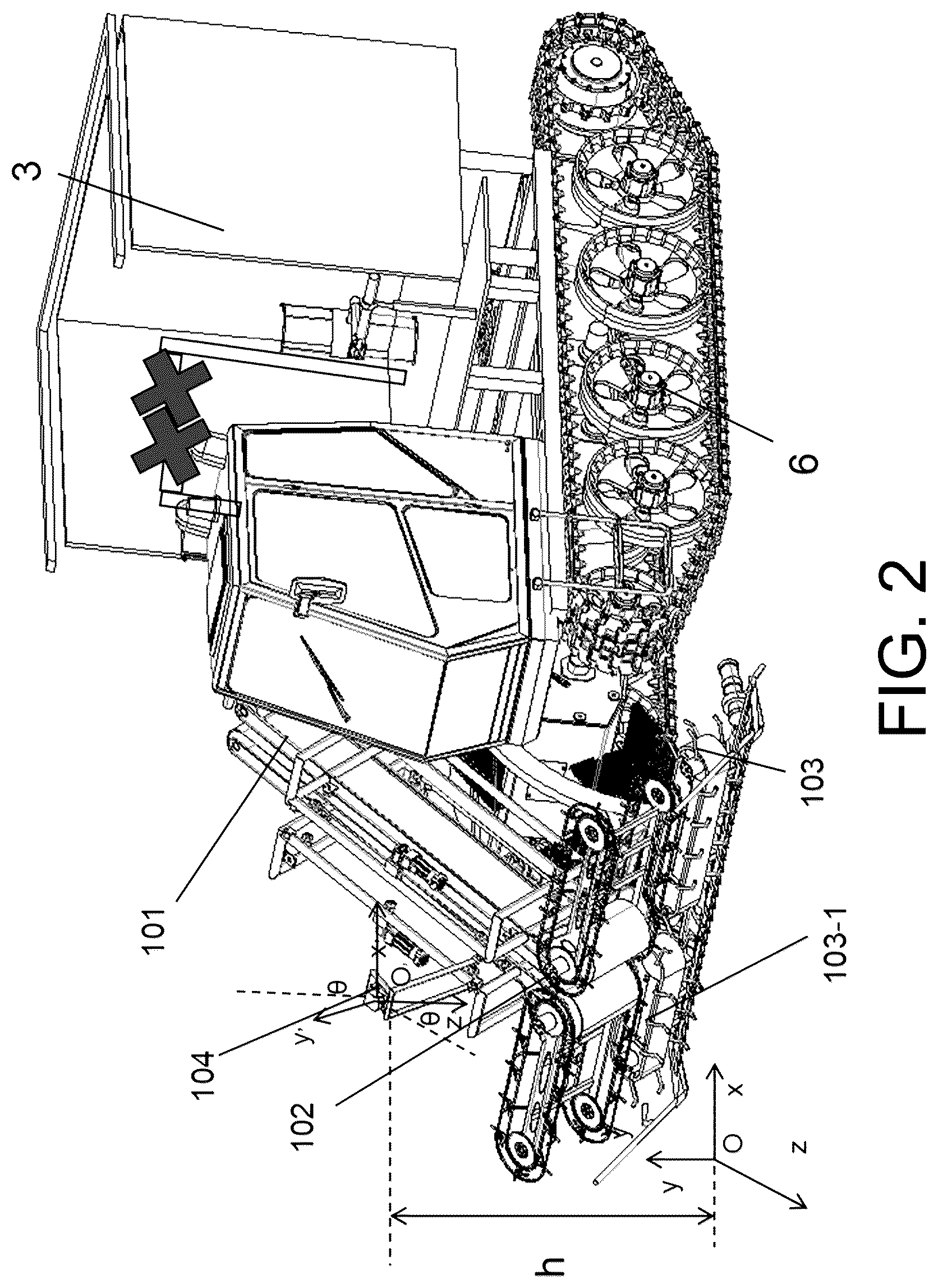Patent US12396396 Figure 2 – Upstanding clamping longitudinal conveyor system for whole-stem reed harvesting, method, and harvester