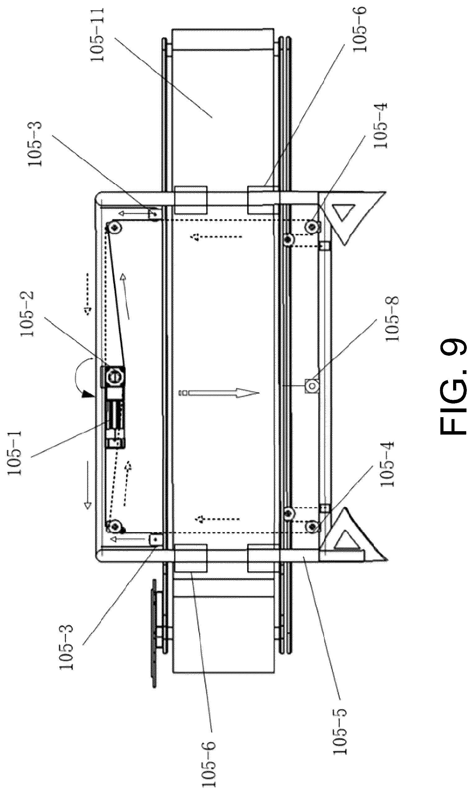 Patent US12396396 Figure 9 – Upstanding clamping longitudinal conveyor system for whole-stem reed harvesting, method, and harvester