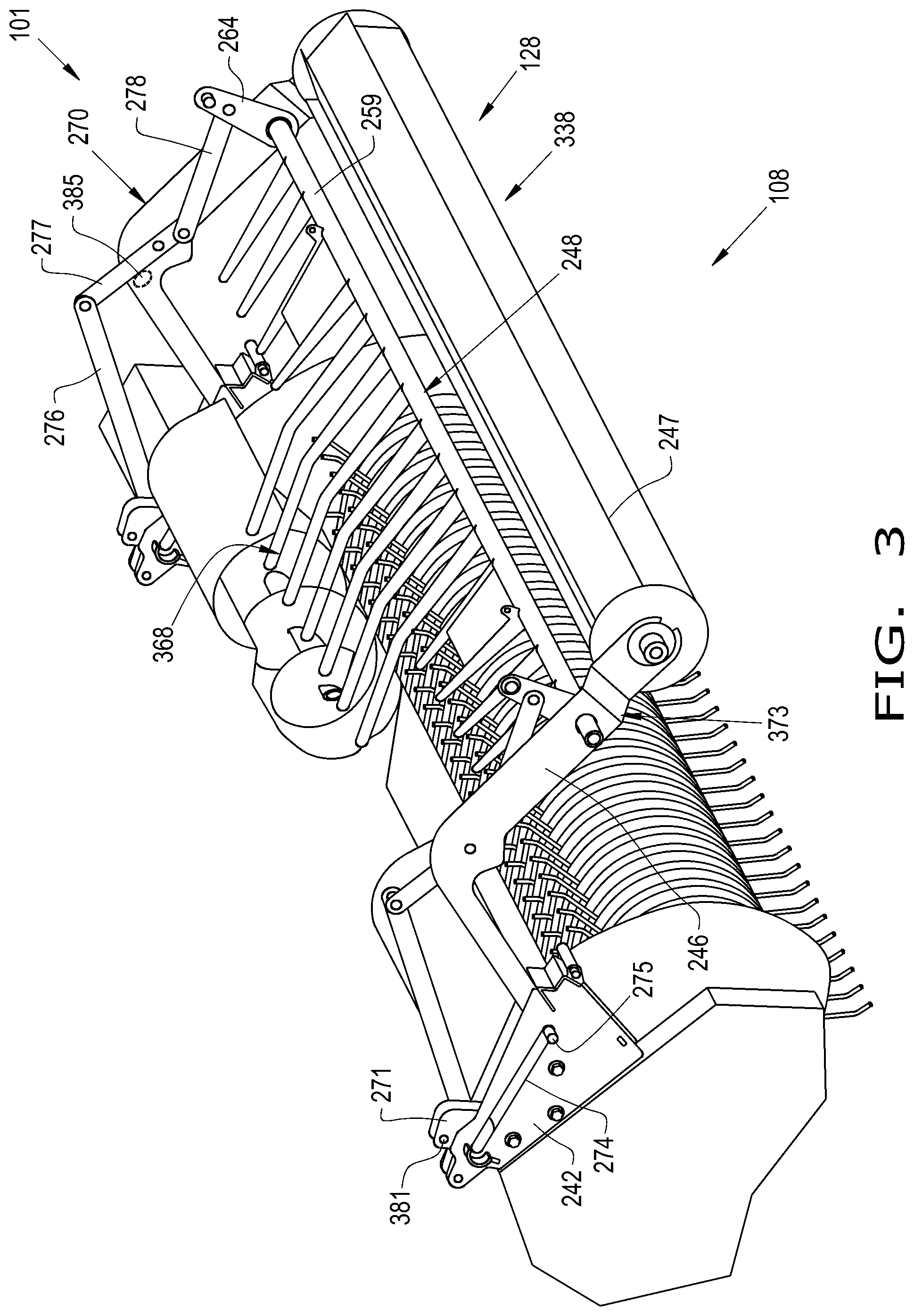 Patent US12396402 Figure 3 – Repositionable windguard assembly for agricultural baler feeder system