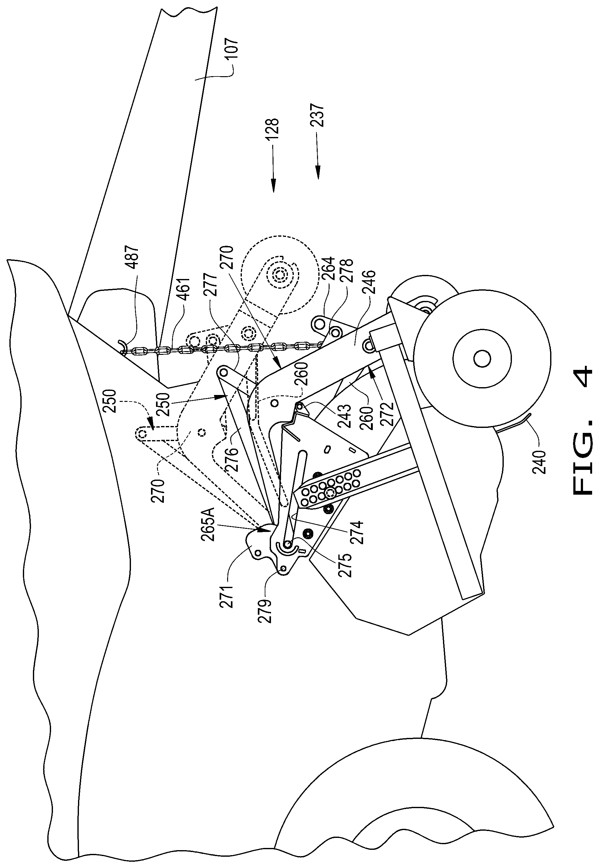 Patent US12396402 Figure 4 – Repositionable windguard assembly for agricultural baler feeder system