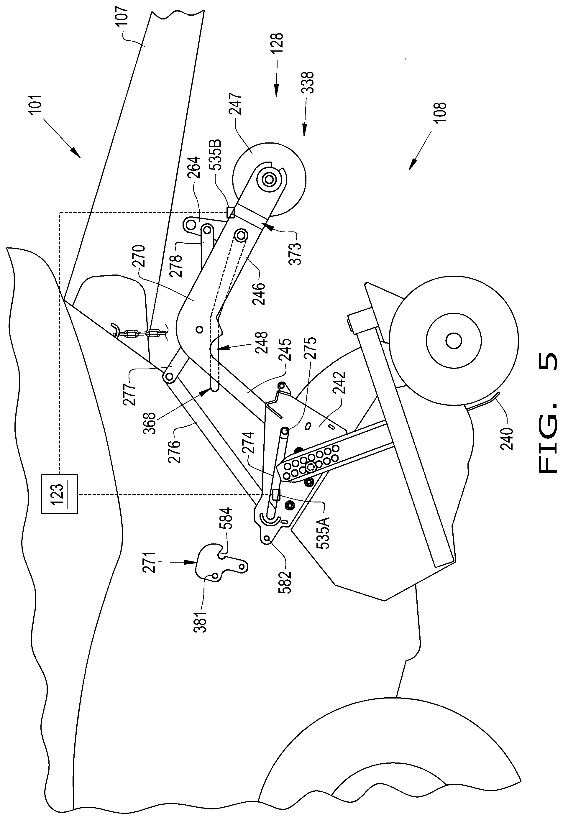 Patent US12396402 Figure 5 – Repositionable windguard assembly for agricultural baler feeder system