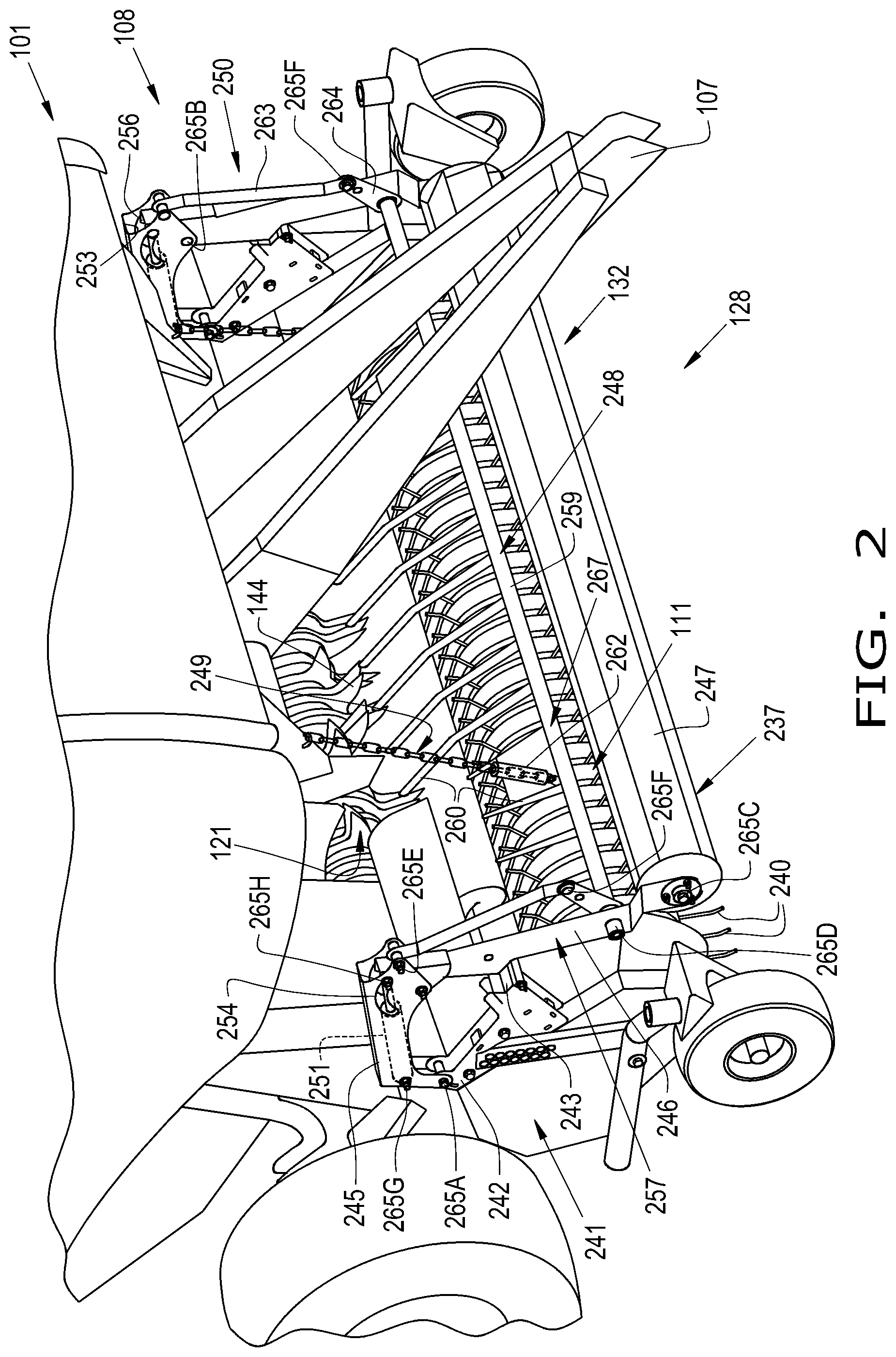 Patent US12396404 Figure 2 – Repositionable windguard assembly for agricultural baler feeder system