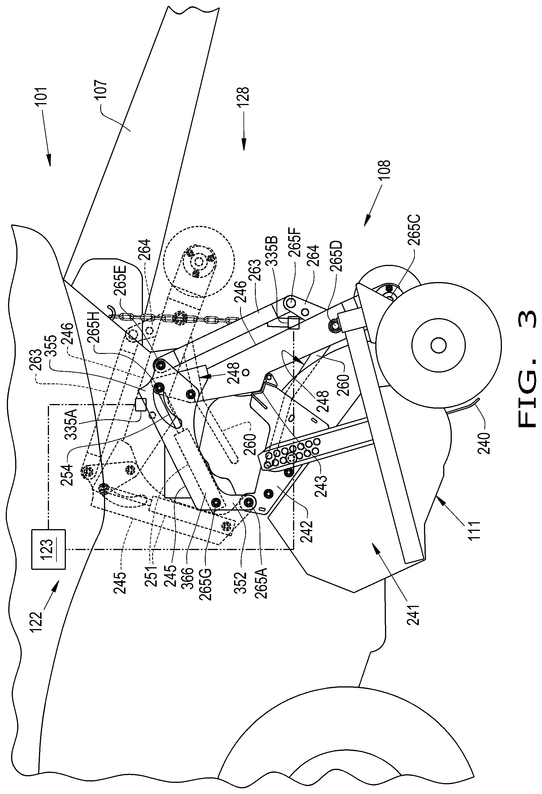 Patent US12396404 Figure 3 – Repositionable windguard assembly for agricultural baler feeder system
