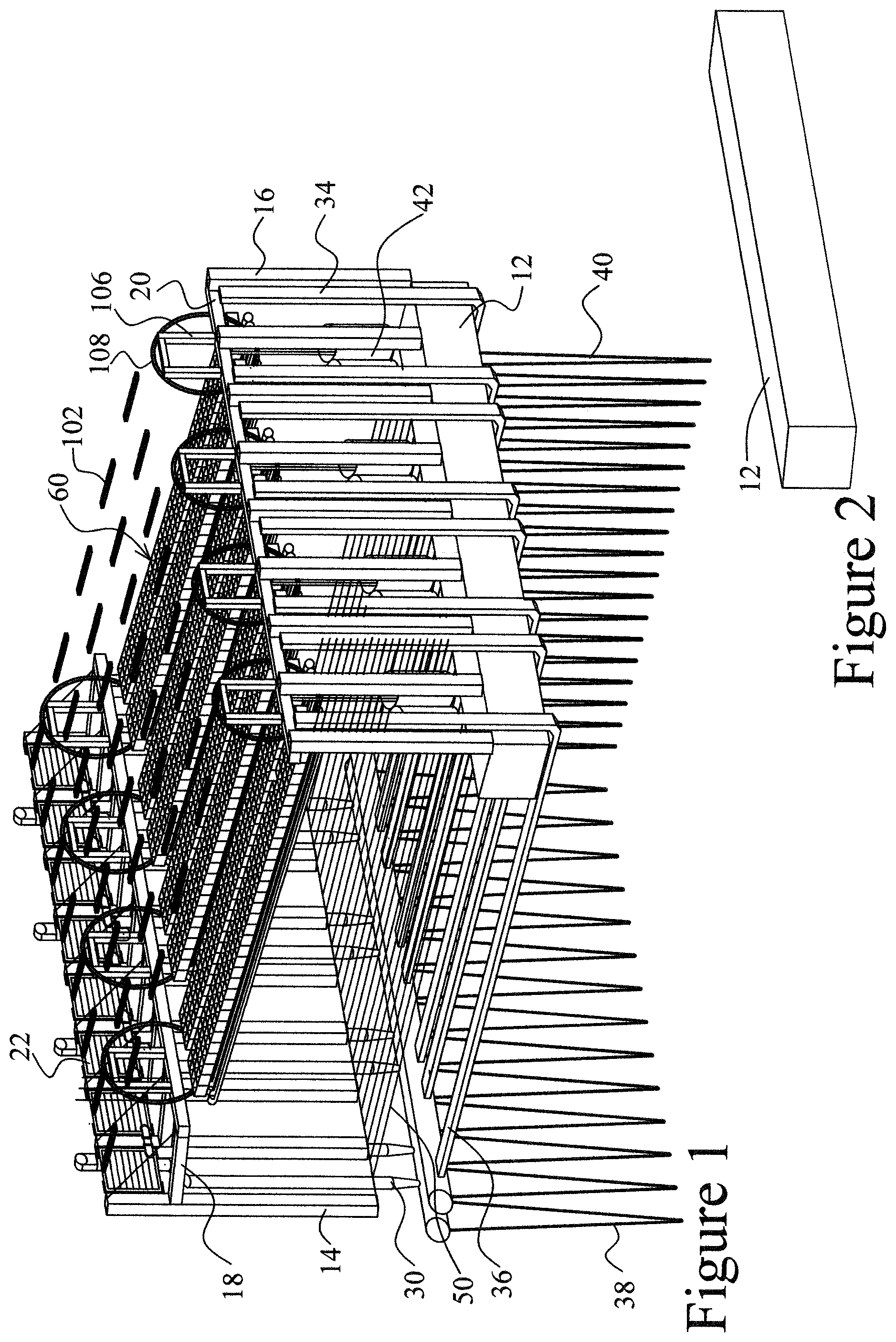 Patent US12396414 Figure 1 – Aquaponic greenhouse with suspended hydroponic planter and irrigation system geothermal heat exchange system and hydronic radiant flooring system