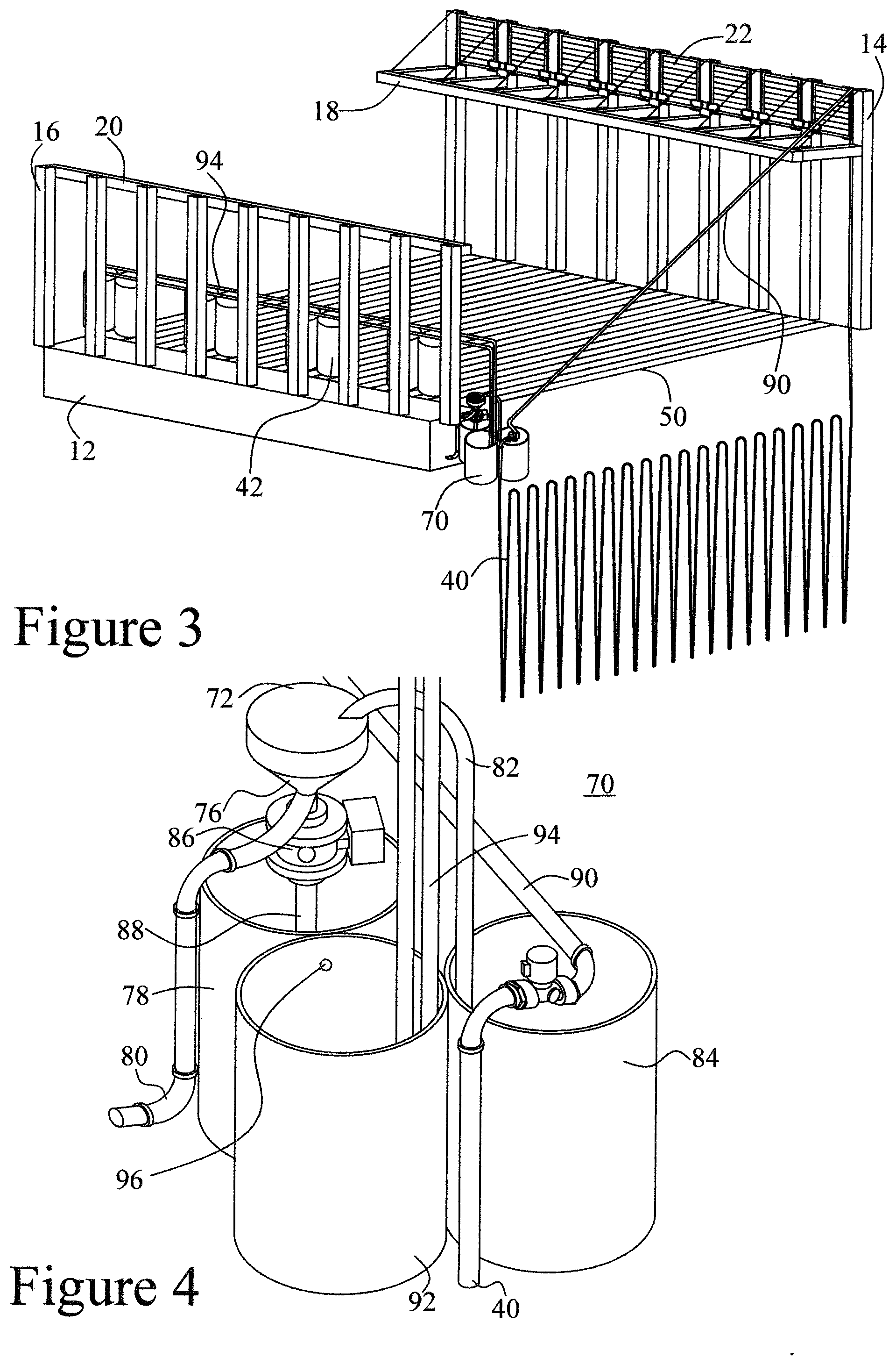 Patent US12396414 Figure 2 – Aquaponic greenhouse with suspended hydroponic planter and irrigation system geothermal heat exchange system and hydronic radiant flooring system