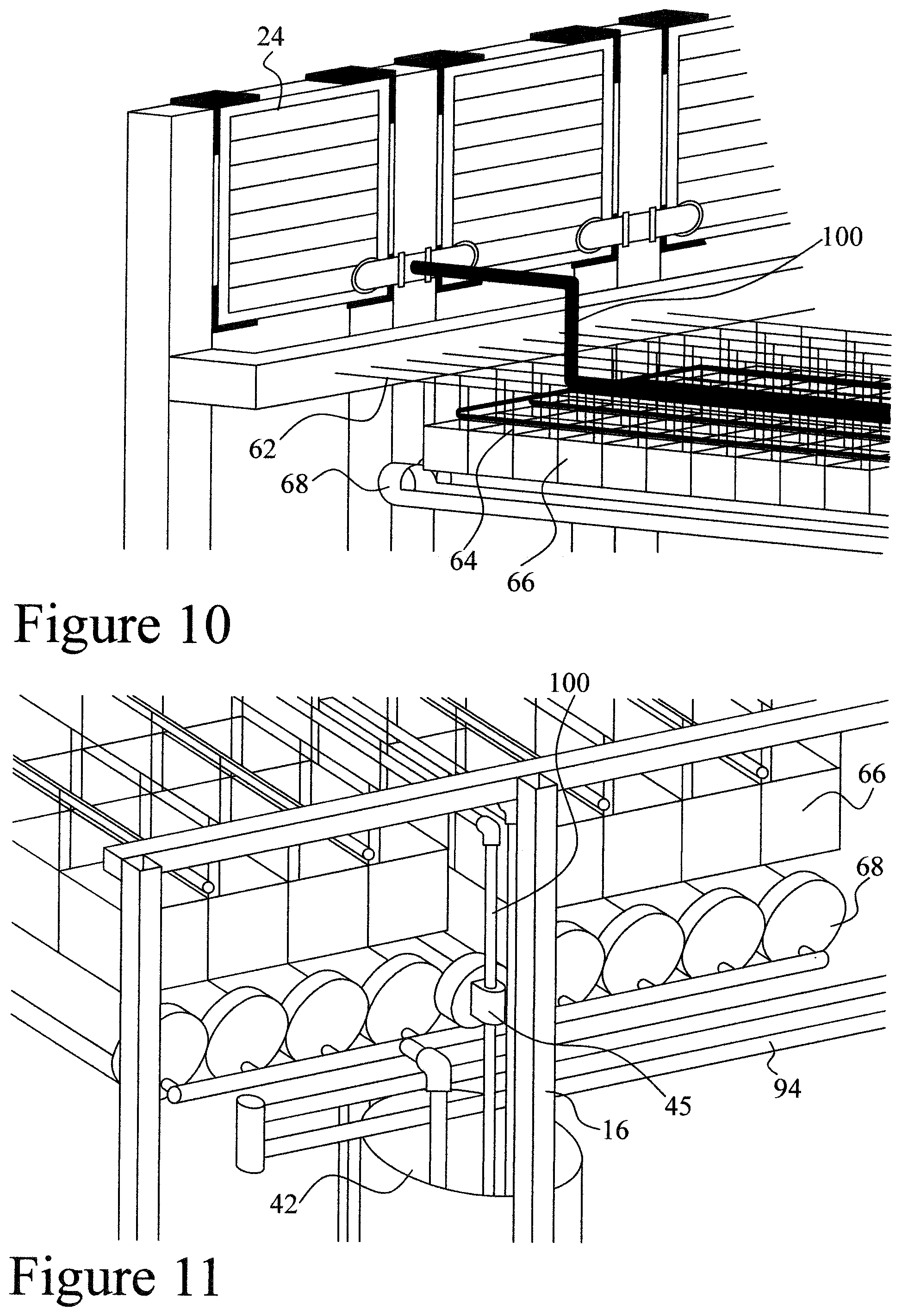 Patent US12396414 Figure 6 – Aquaponic greenhouse with suspended hydroponic planter and irrigation system geothermal heat exchange system and hydronic radiant flooring system