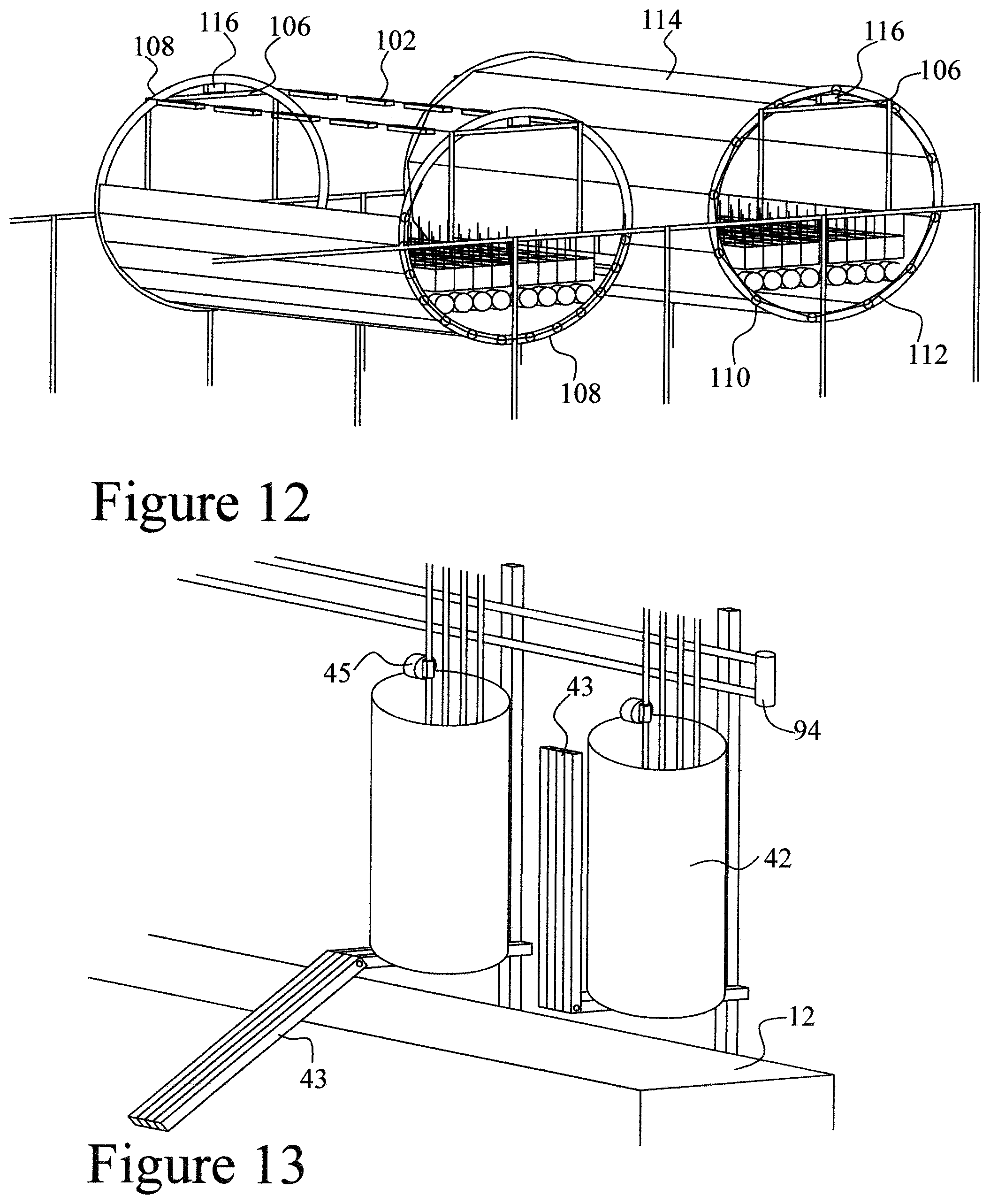 Patent US12396414 Figure 7 – Aquaponic greenhouse with suspended hydroponic planter and irrigation system geothermal heat exchange system and hydronic radiant flooring system