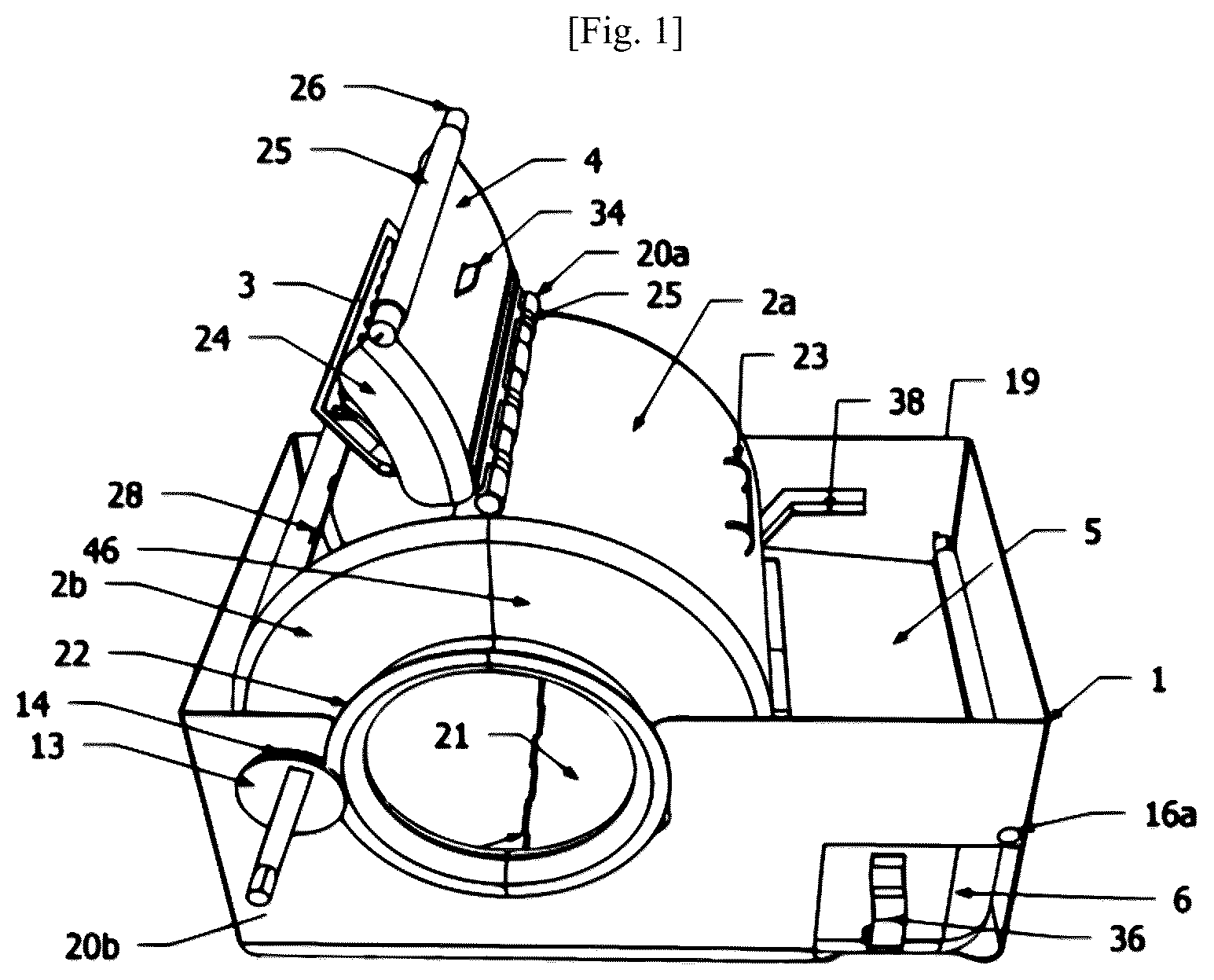 Patent US12396433 Figure 1 – Animal litter box incorporating a cleaning device