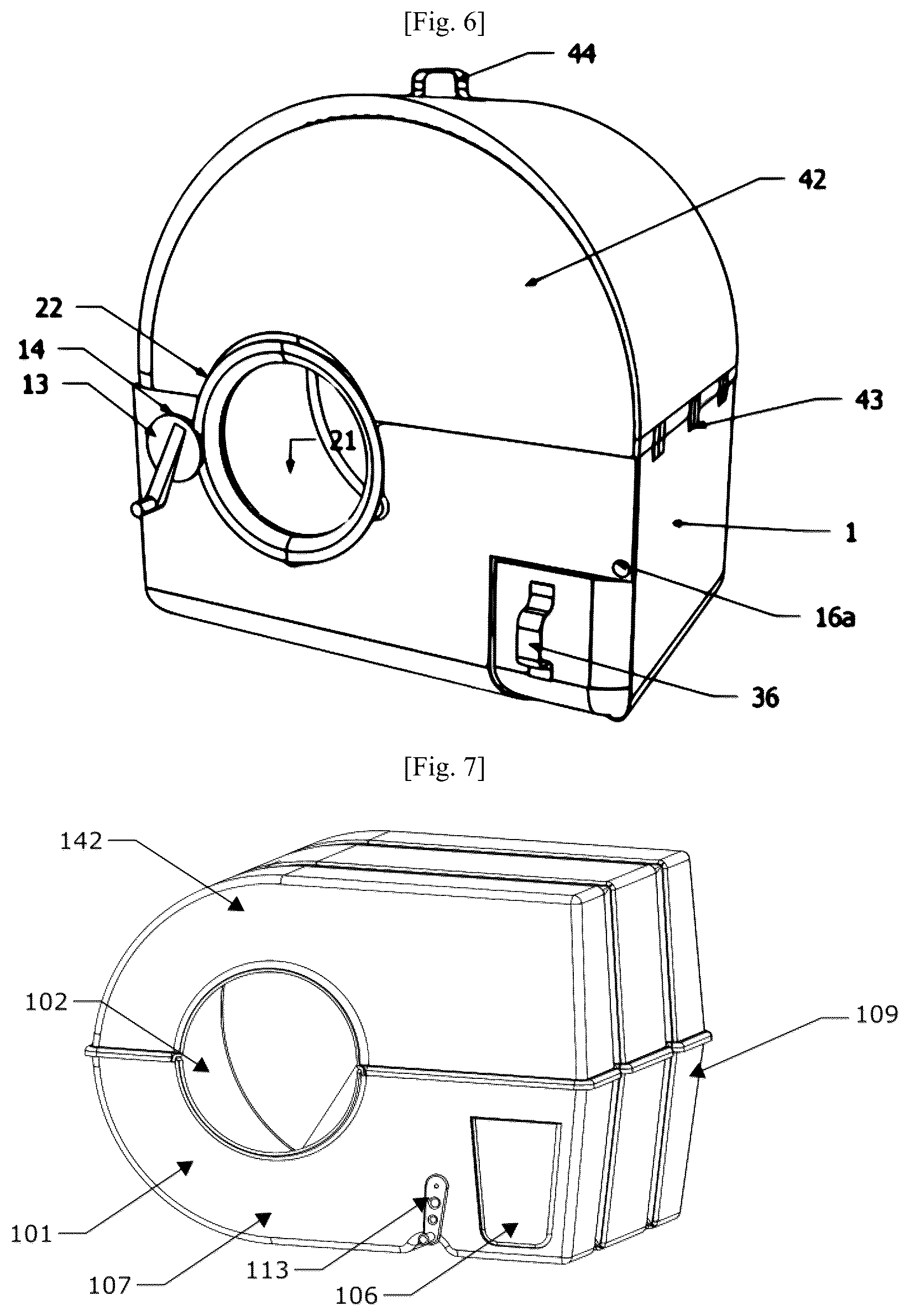 Patent US12396433 Figure 5 – Animal litter box incorporating a cleaning device