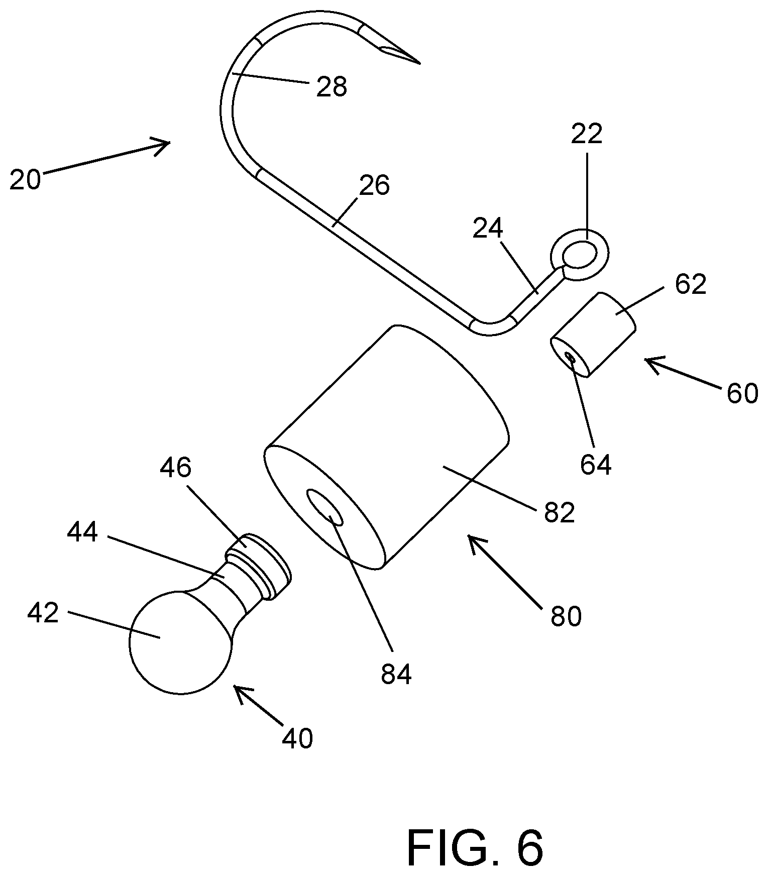 Patent US12396446 Figure 6 – Interchangeable fishing jig head