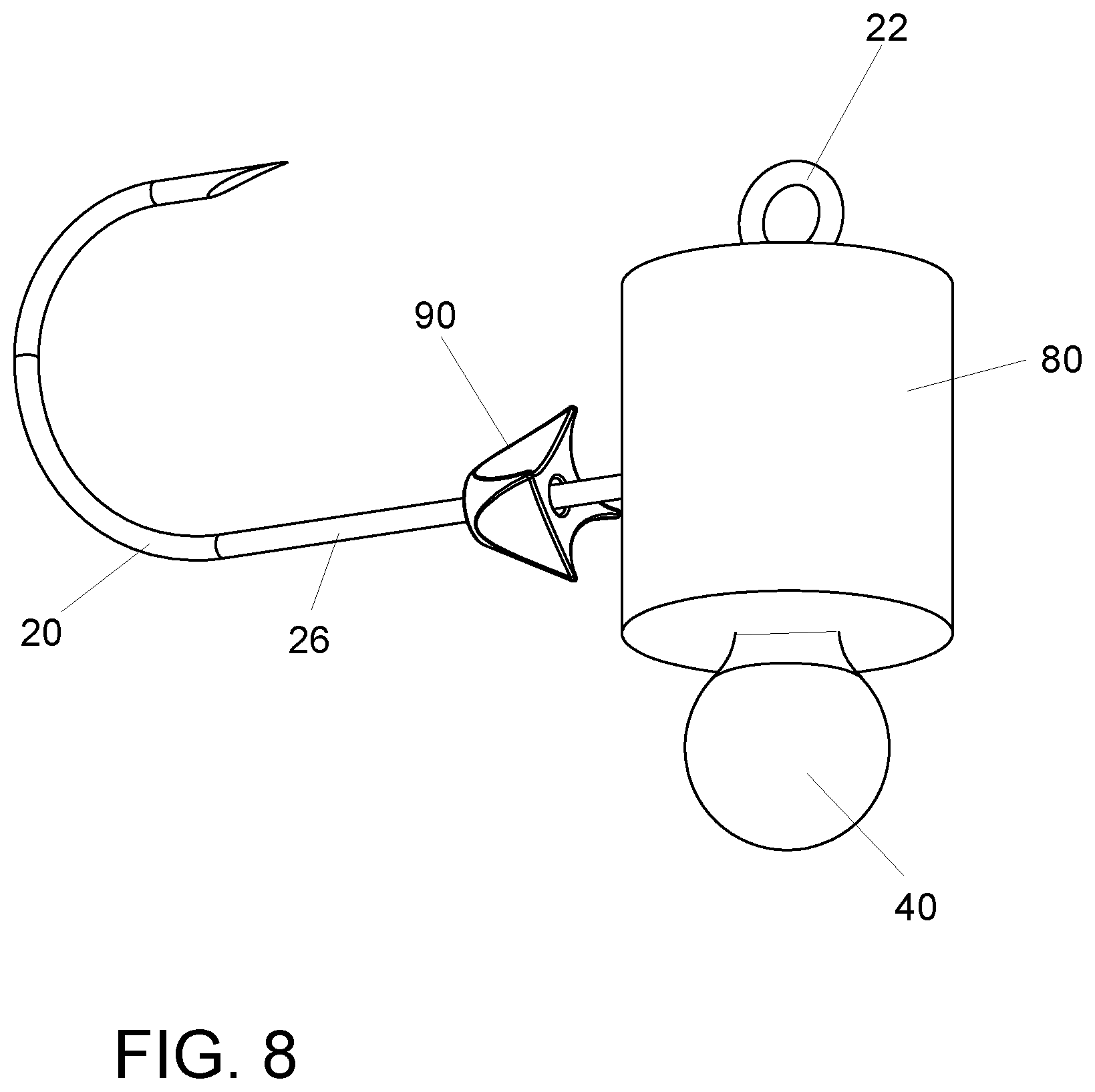 Patent US12396446 Figure 8 – Interchangeable fishing jig head