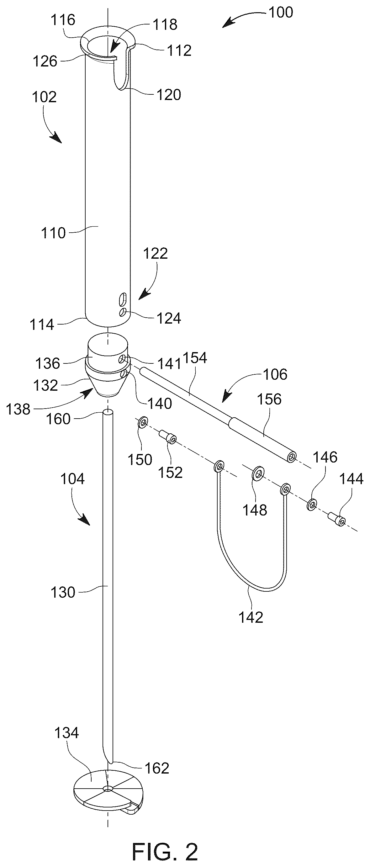 Patent US12396447 Figure 2 – Fishing pole holder with auger tip
