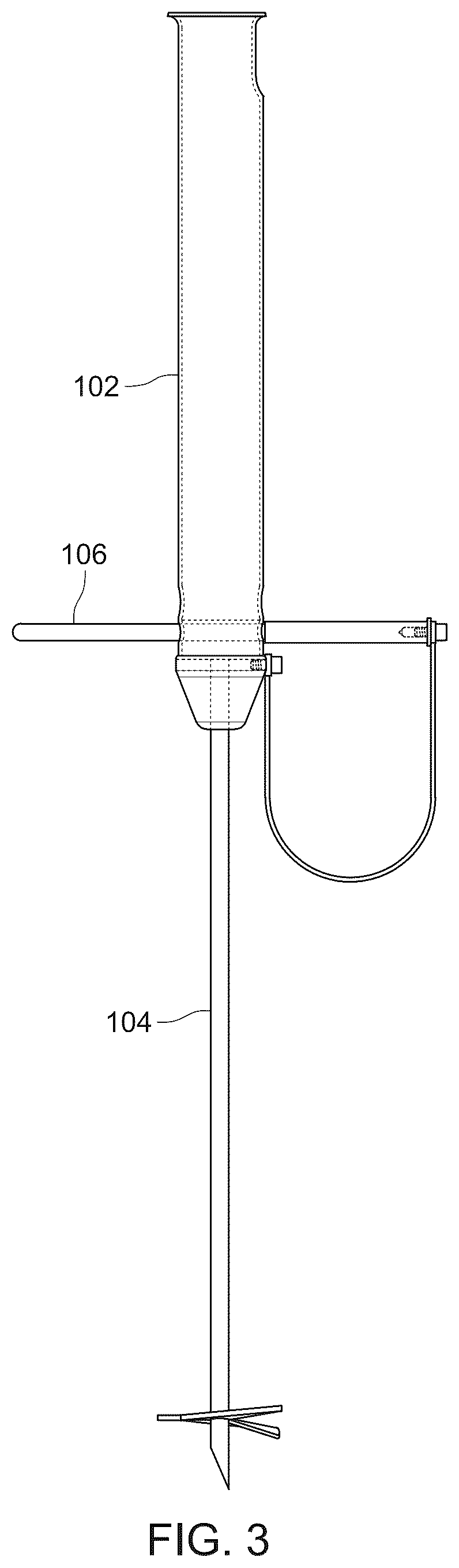 Patent US12396447 Figure 3 – Fishing pole holder with auger tip
