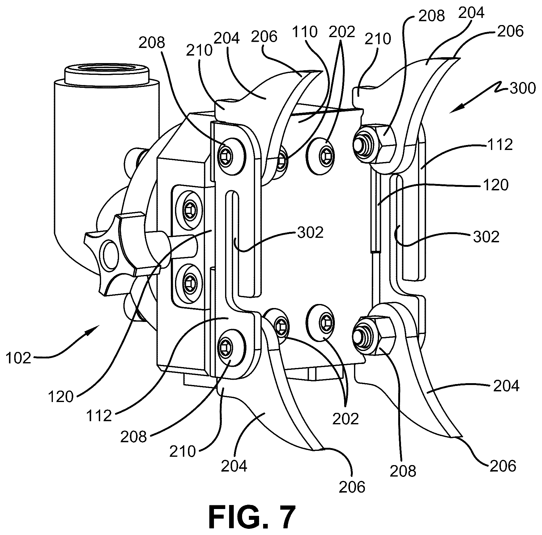 Patent US12396452 Figure 7 – Mounting brackets and utility mount