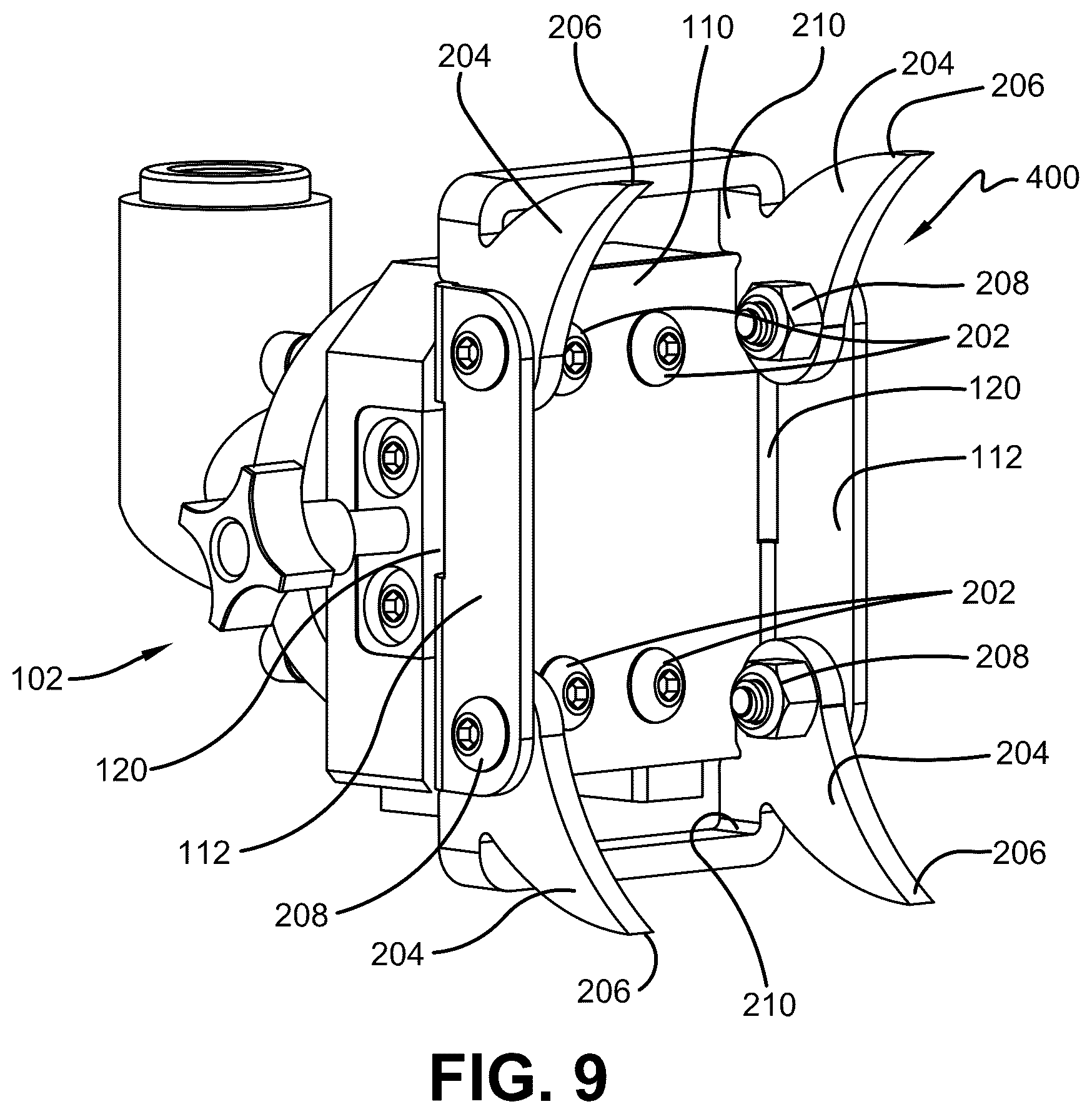Patent US12396452 Figure 9 – Mounting brackets and utility mount