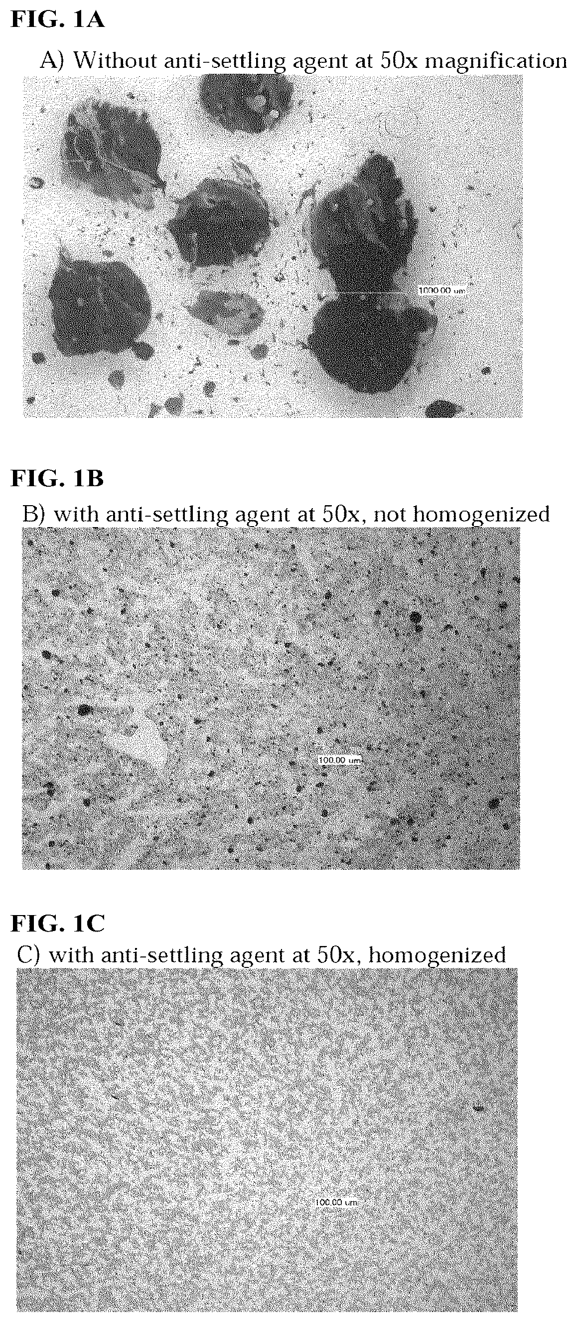 Patent US12396455 Figure 1 – Formulations containing paraffinic oil and anti-settling agent