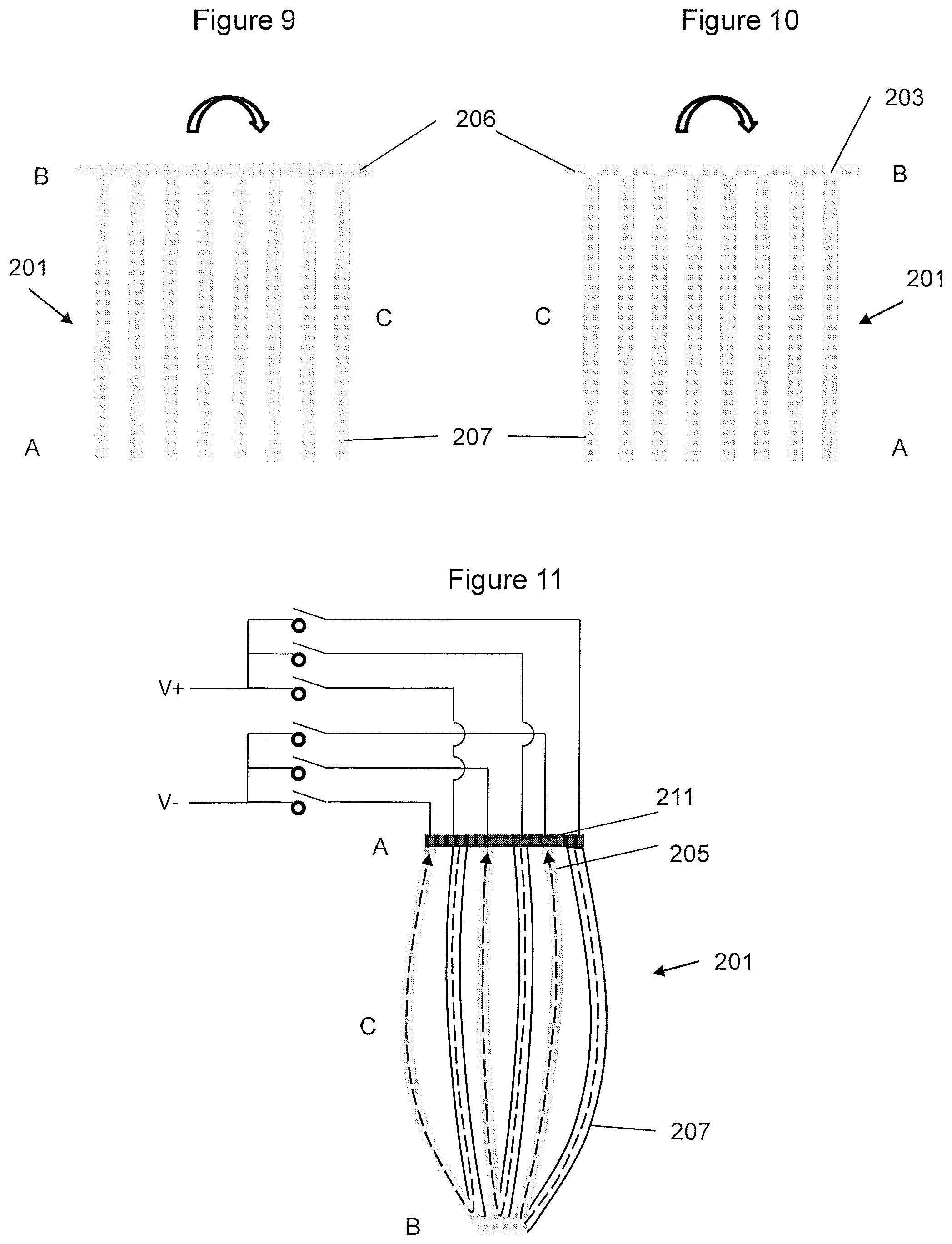 Patent US12396489 Figure 4 – Method or forming elongated array with heating elements that bow concentrically outward from radial centerline