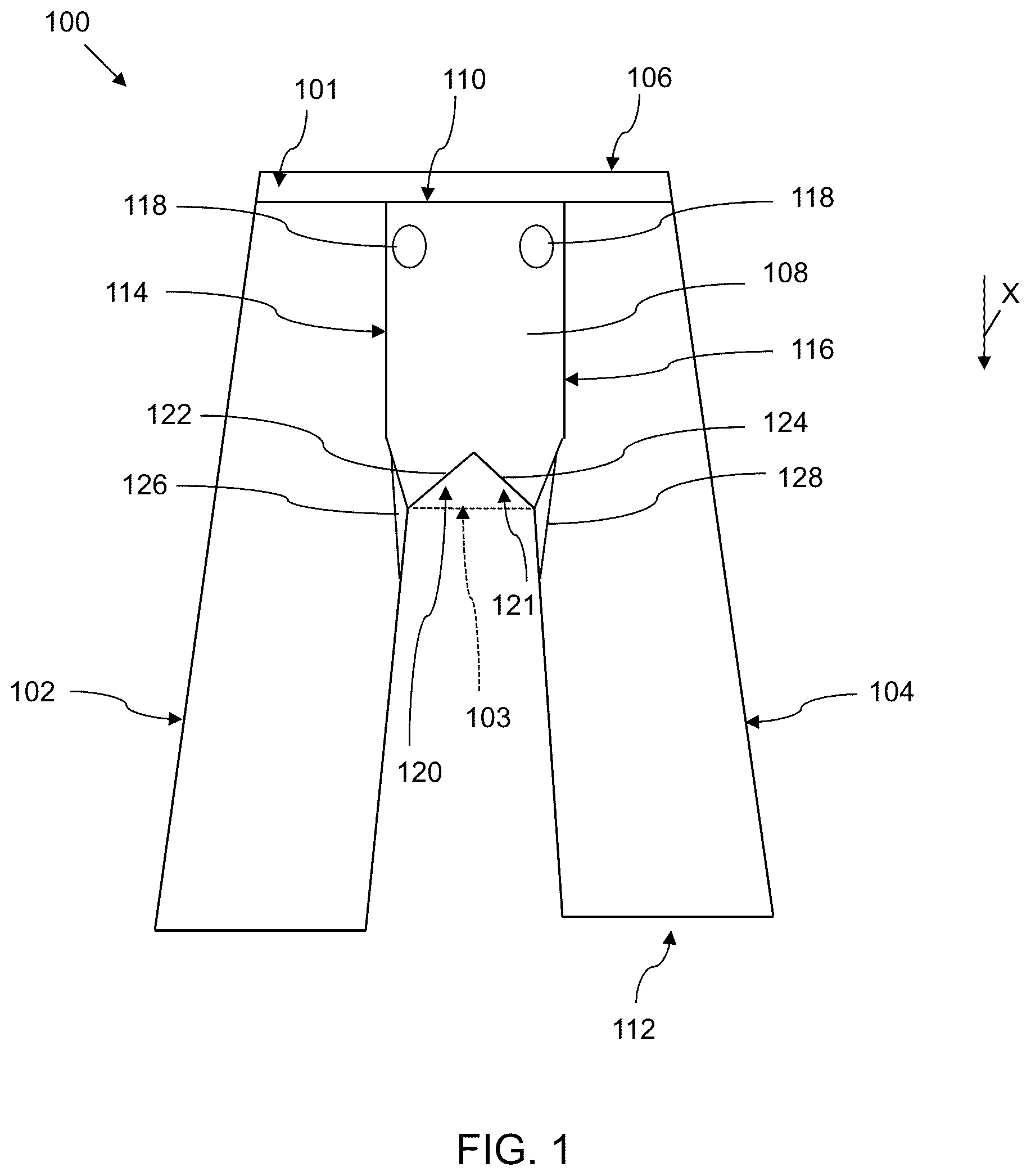 Patent US12396496 Figure 1 – Garment for facilitating urination
