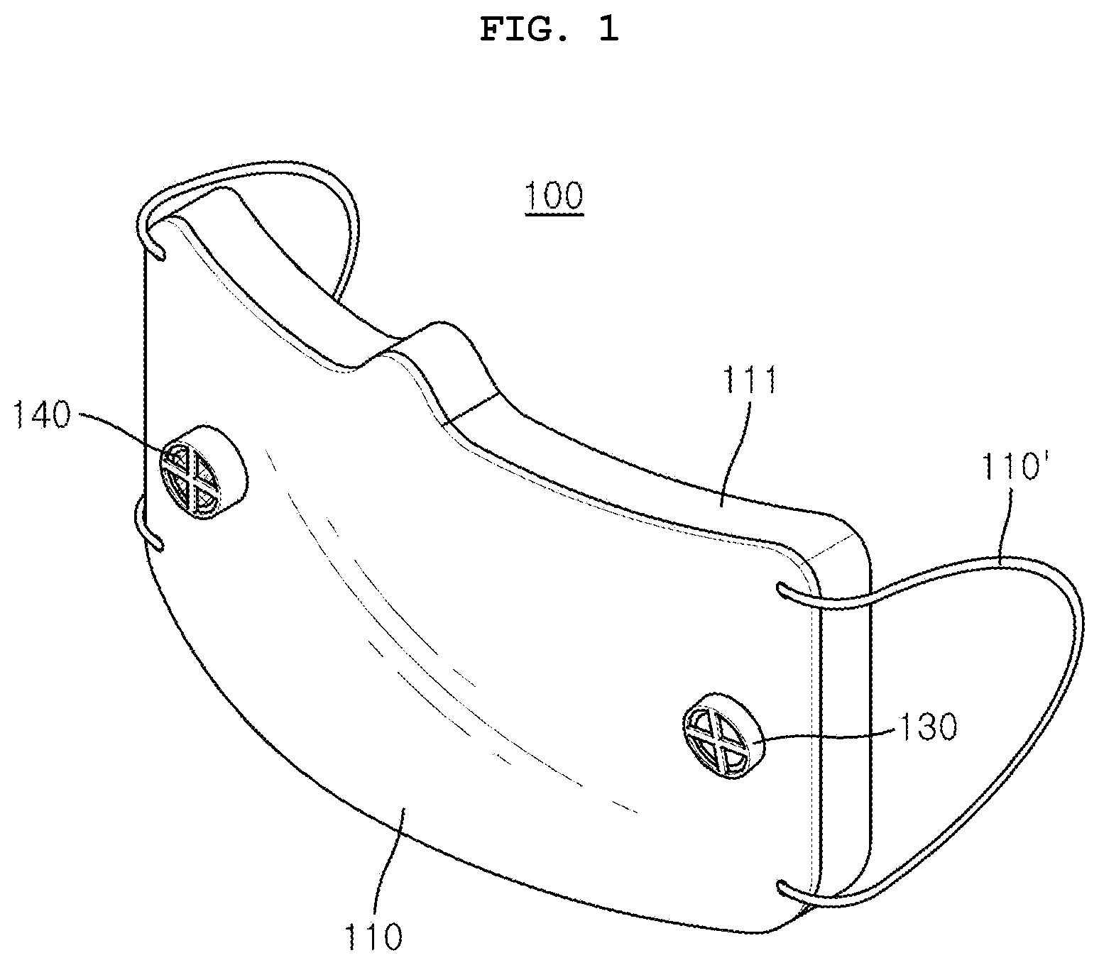 Patent US12396499 Figure 1 – Transparent mask equipped with oxygen supply means