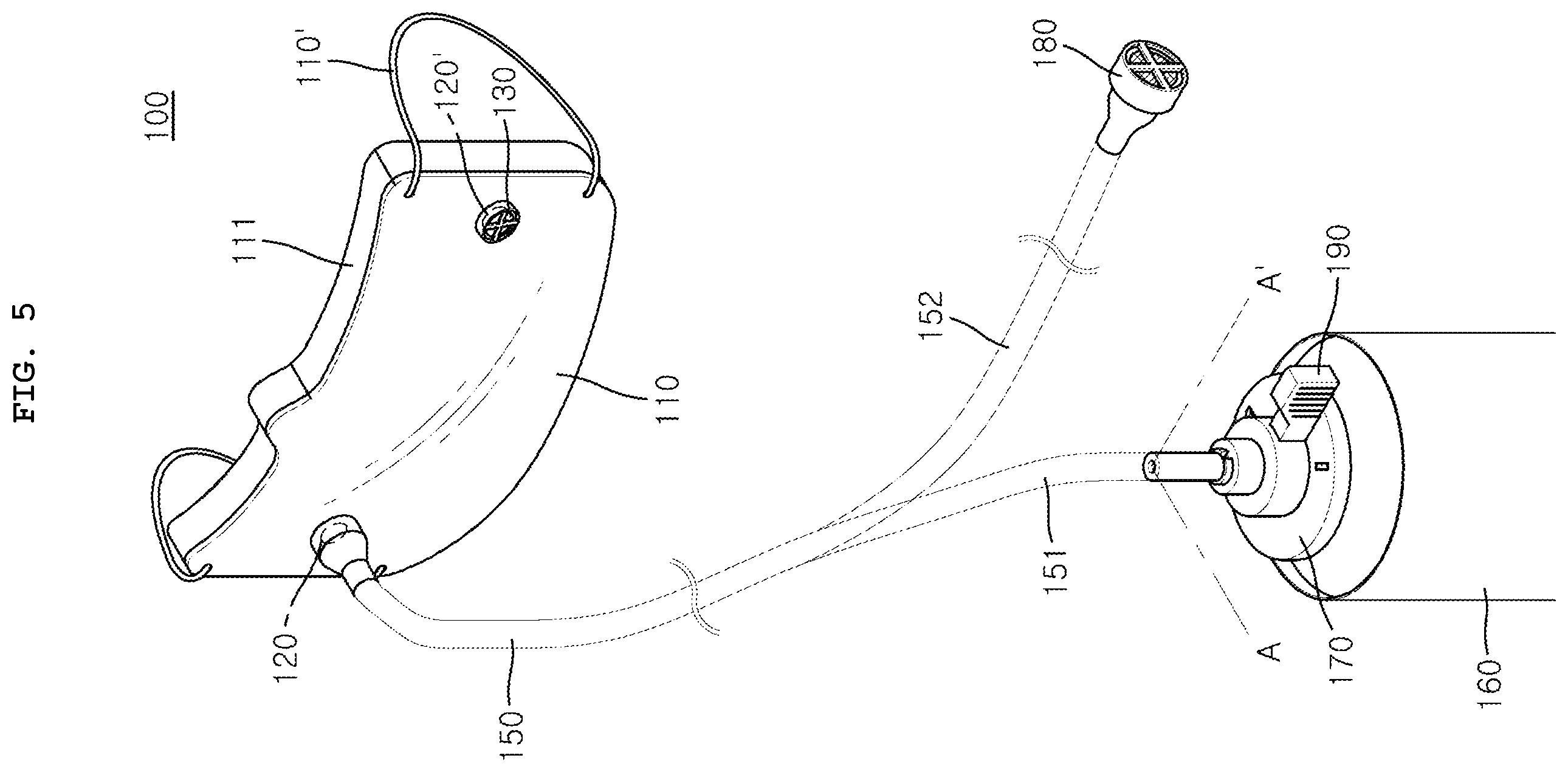 Patent US12396499 Figure 5 – Transparent mask equipped with oxygen supply means