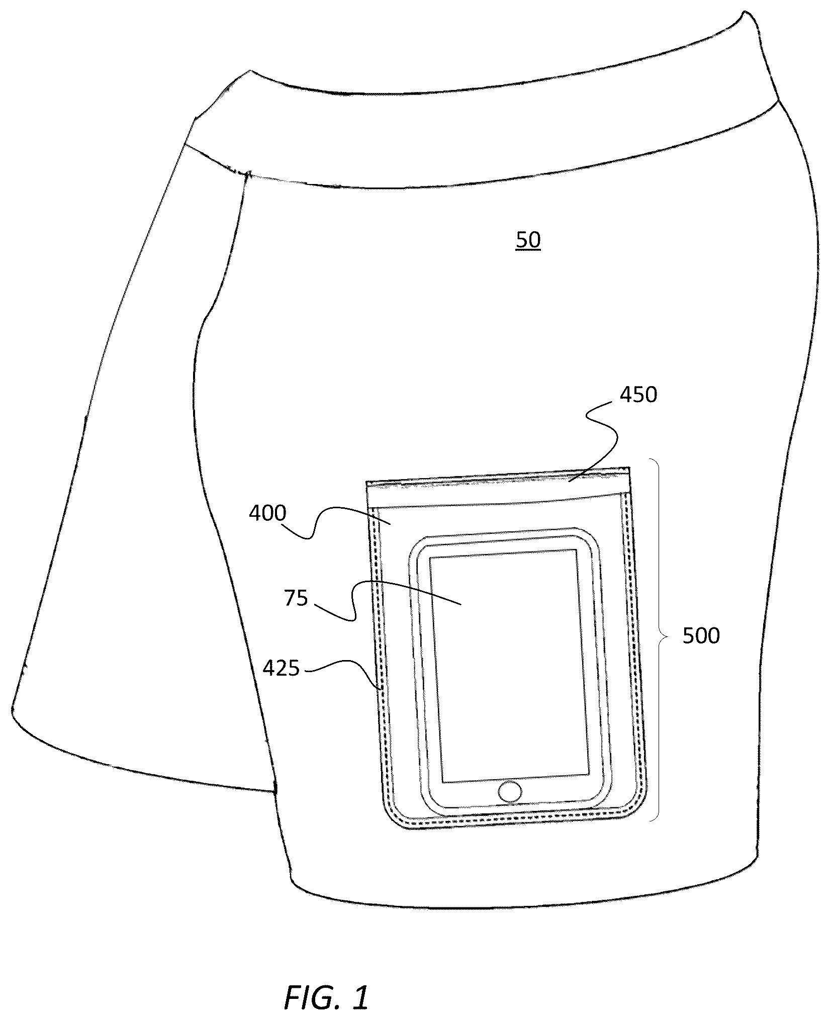 Patent US12396504 Figure 1 – Storage compartment or pocket for electronic devices