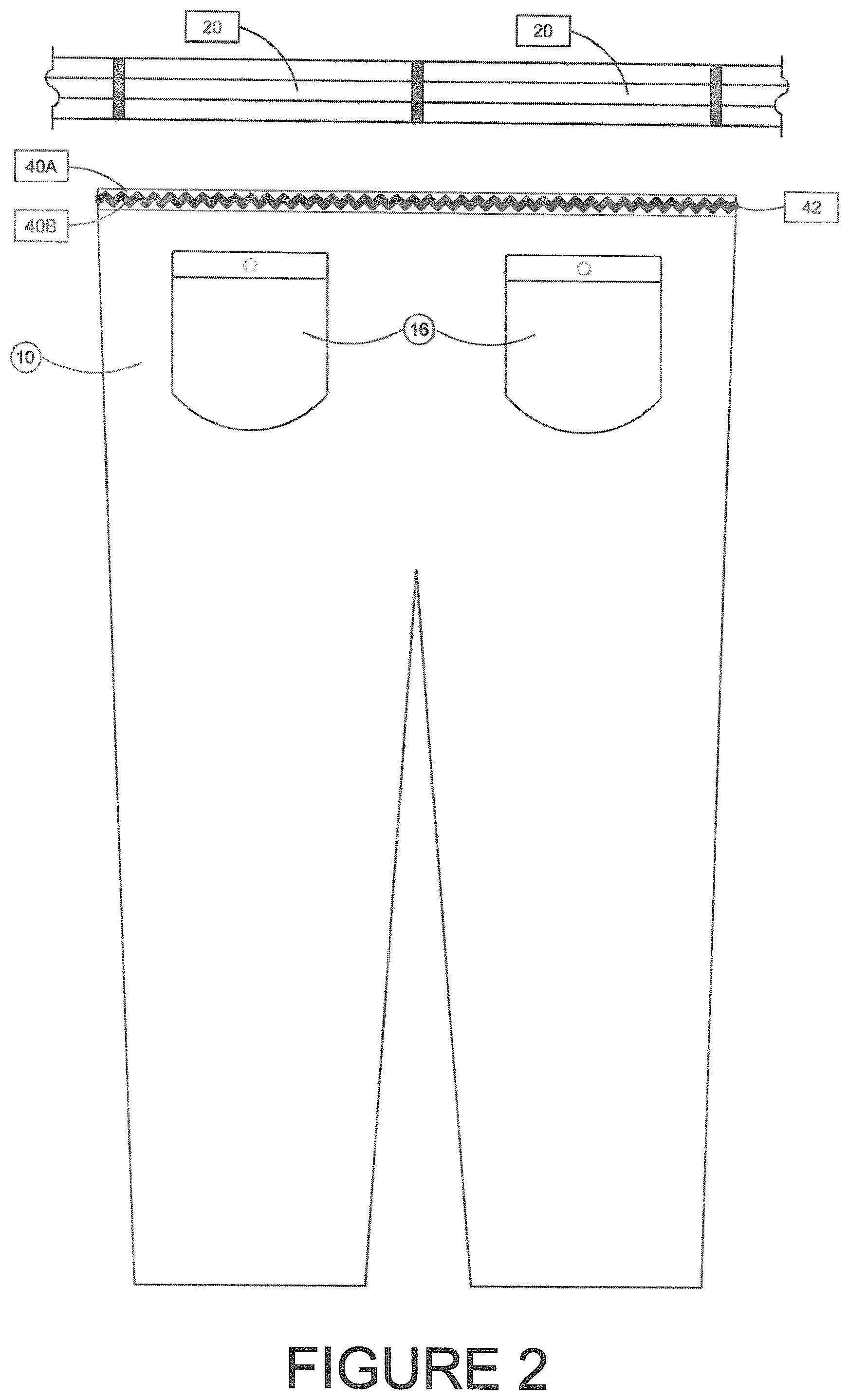 Patent US12396507 Figure 2 – Reinforced separable waistband for uniform garments