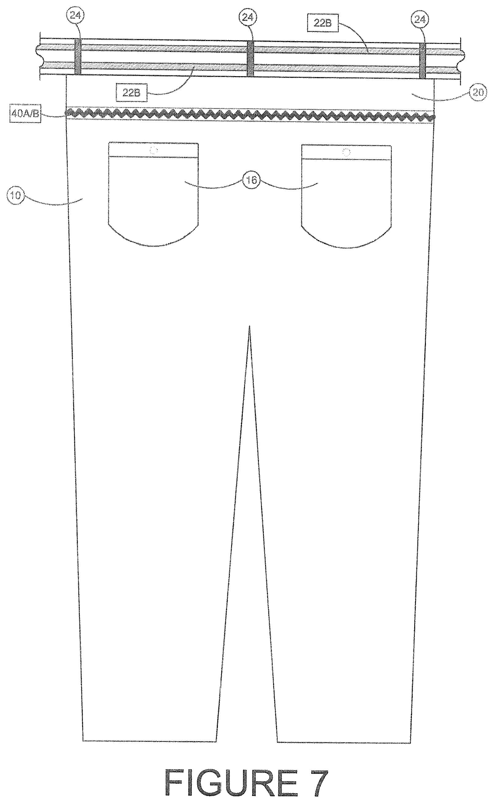 Patent US12396507 Figure 7 – Reinforced separable waistband for uniform garments