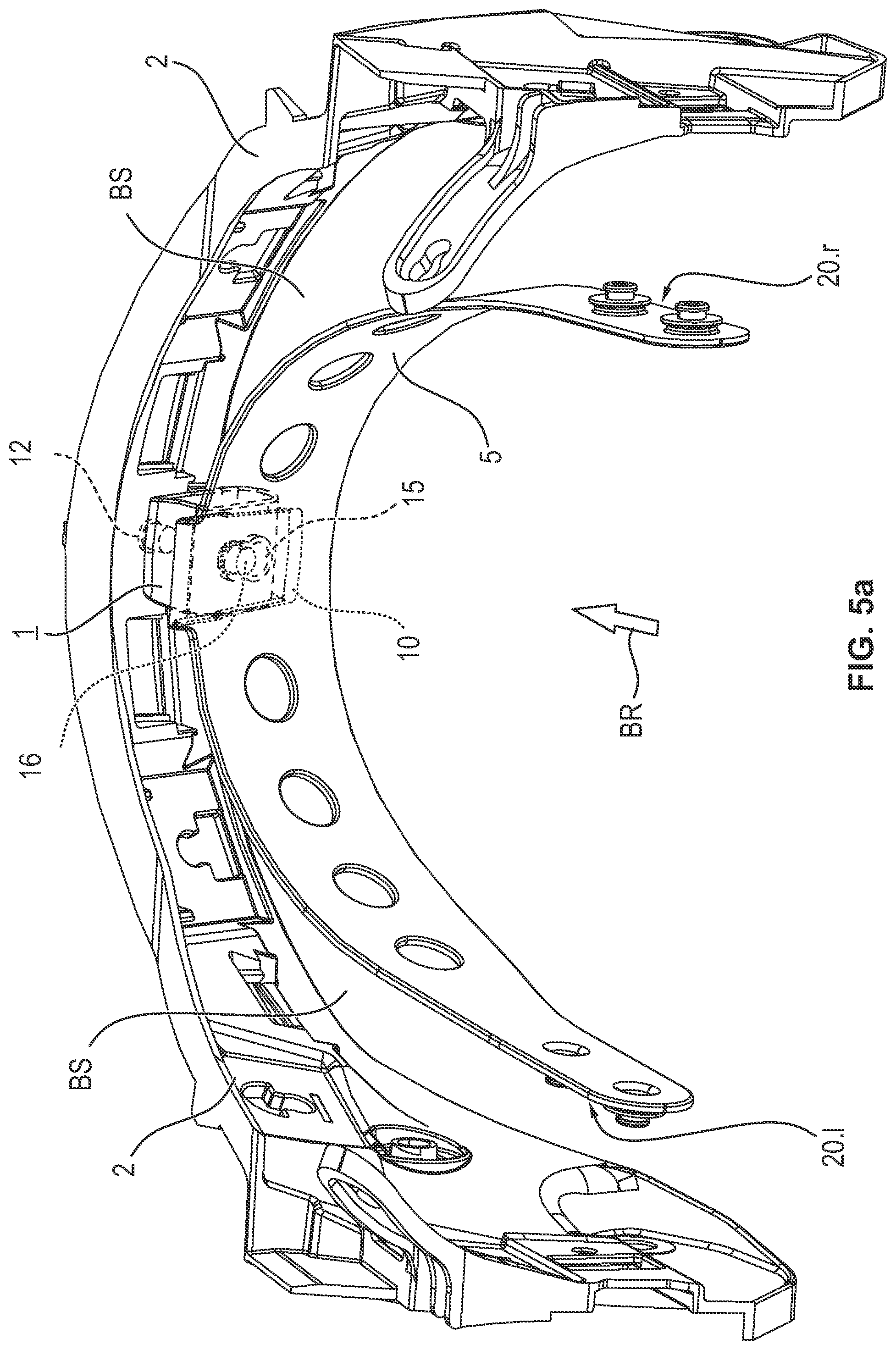 Patent US12396509 Figure 5 – Safety helmet with an intermediate piece for changing the center of gravity and arrangements with such a safety helmet and two alternative intermediate pieces
