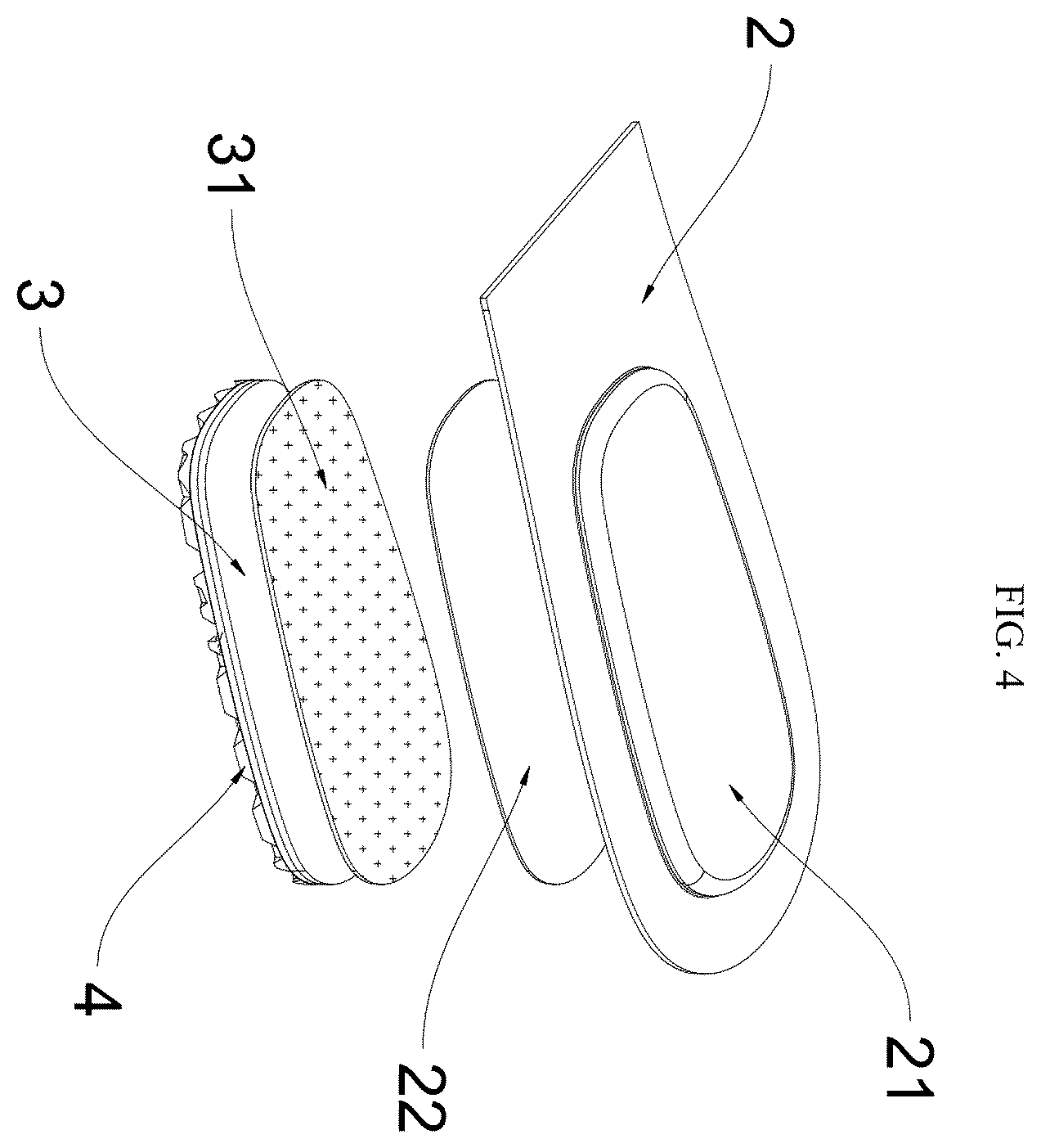 Patent US12396511 Figure 4 – Honeycomb silicone shock-absorbing integrally-formed insole