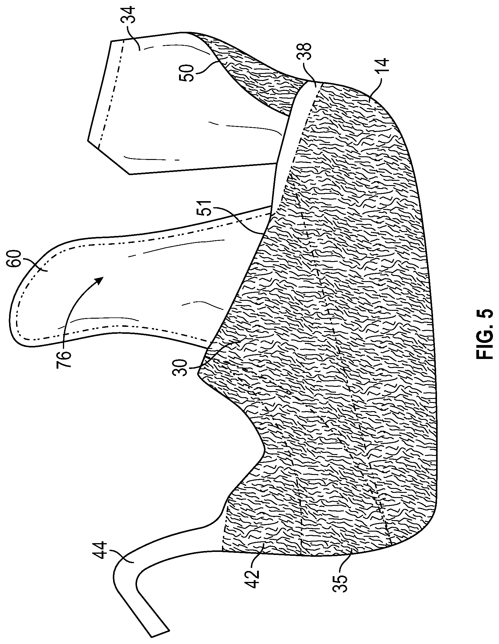 Patent US12396513 Figure 5 – Article of footwear with integrally-knitted upper and sole including grip yarn and method of manufacturing