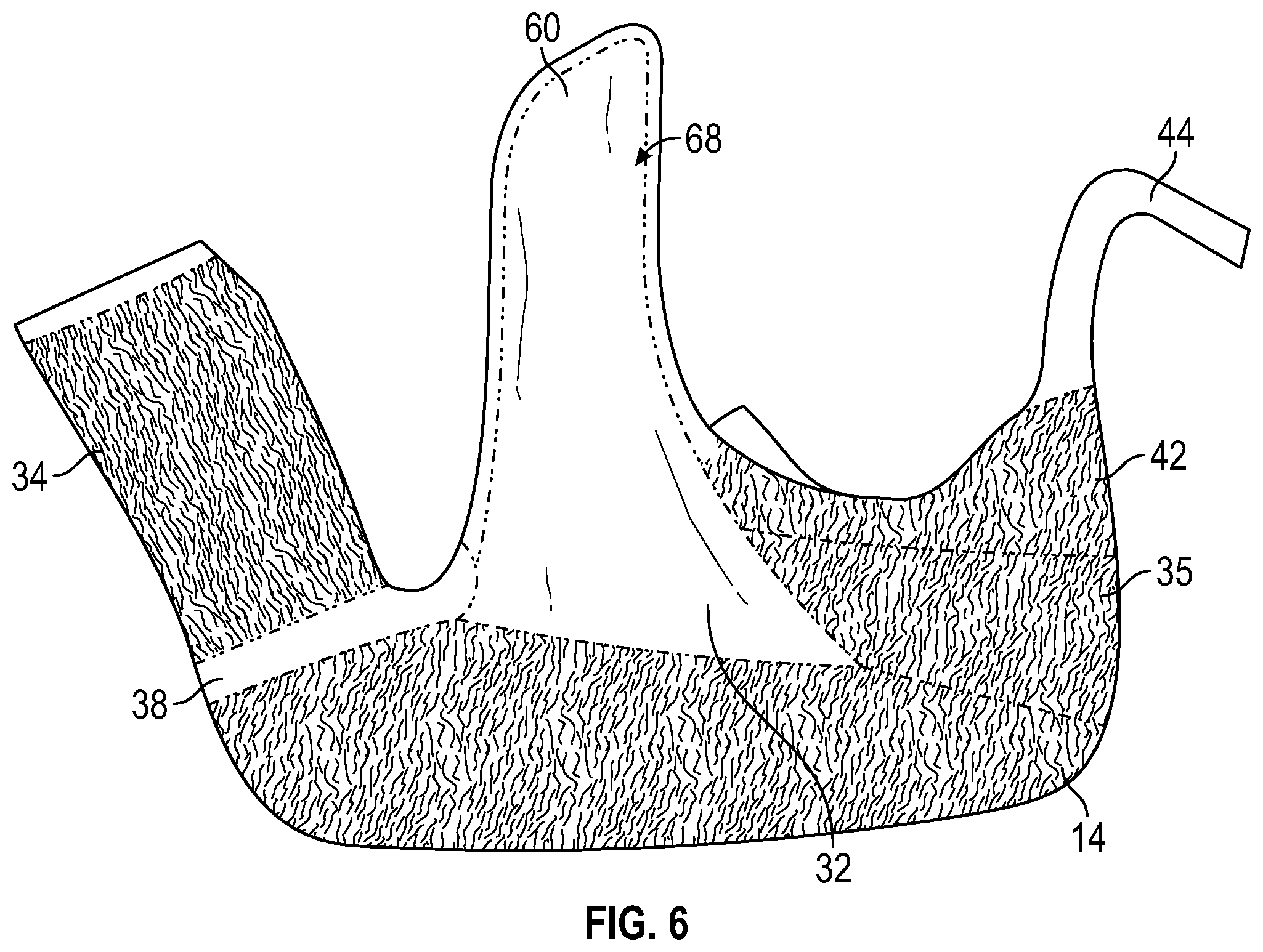 Patent US12396513 Figure 6 – Article of footwear with integrally-knitted upper and sole including grip yarn and method of manufacturing
