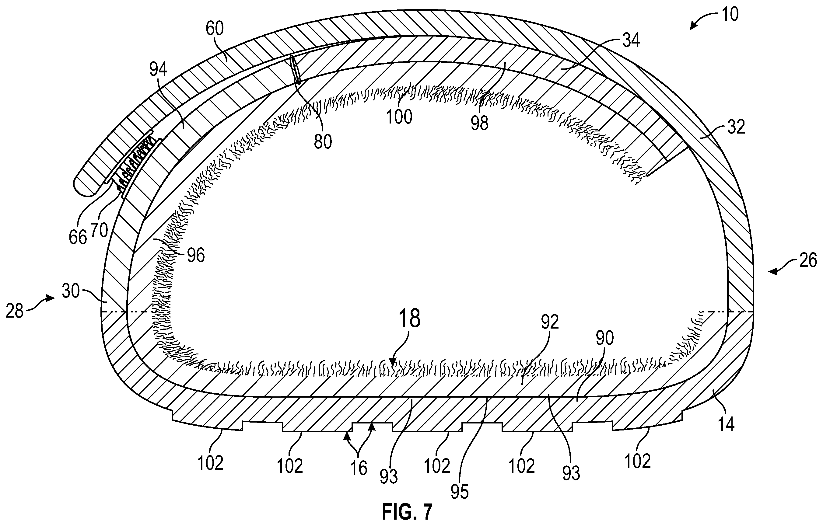 Patent US12396513 Figure 7 – Article of footwear with integrally-knitted upper and sole including grip yarn and method of manufacturing