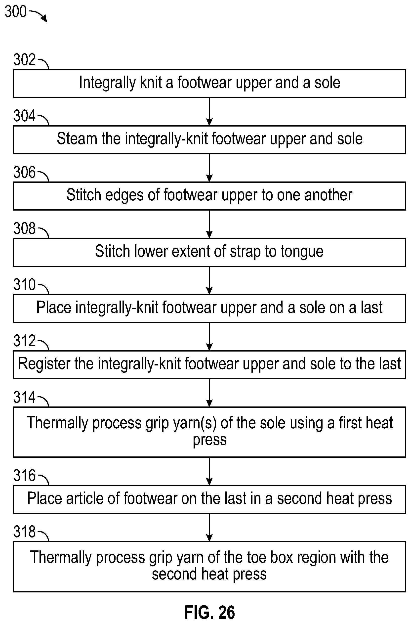 Patent US12396513 Figure 20 – Article of footwear with integrally-knitted upper and sole including grip yarn and method of manufacturing