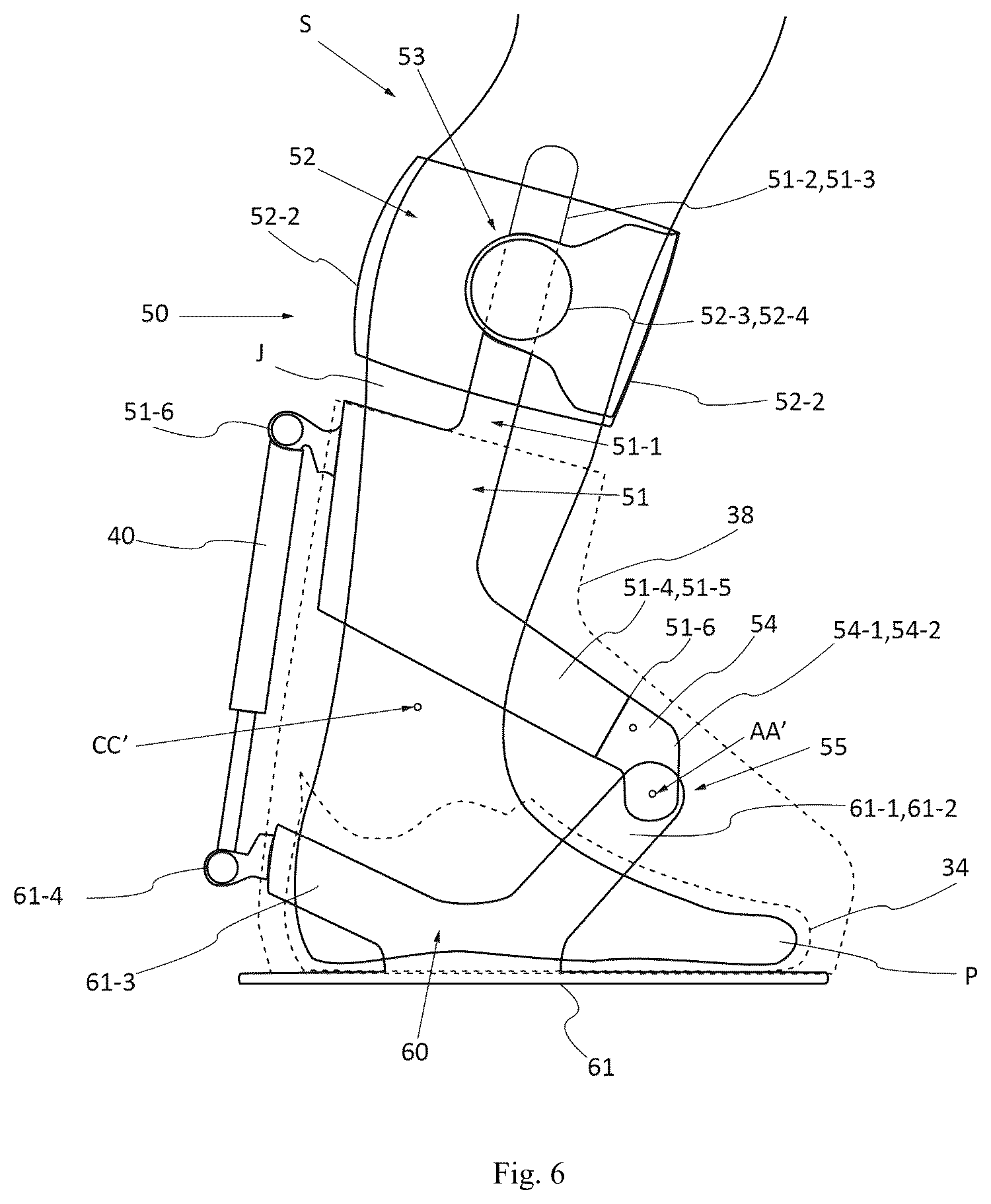 Patent US12396514 Figure 6 – Device for connecting the lower leg of a skier to a ski binding, and footwear assembly incorporating said device