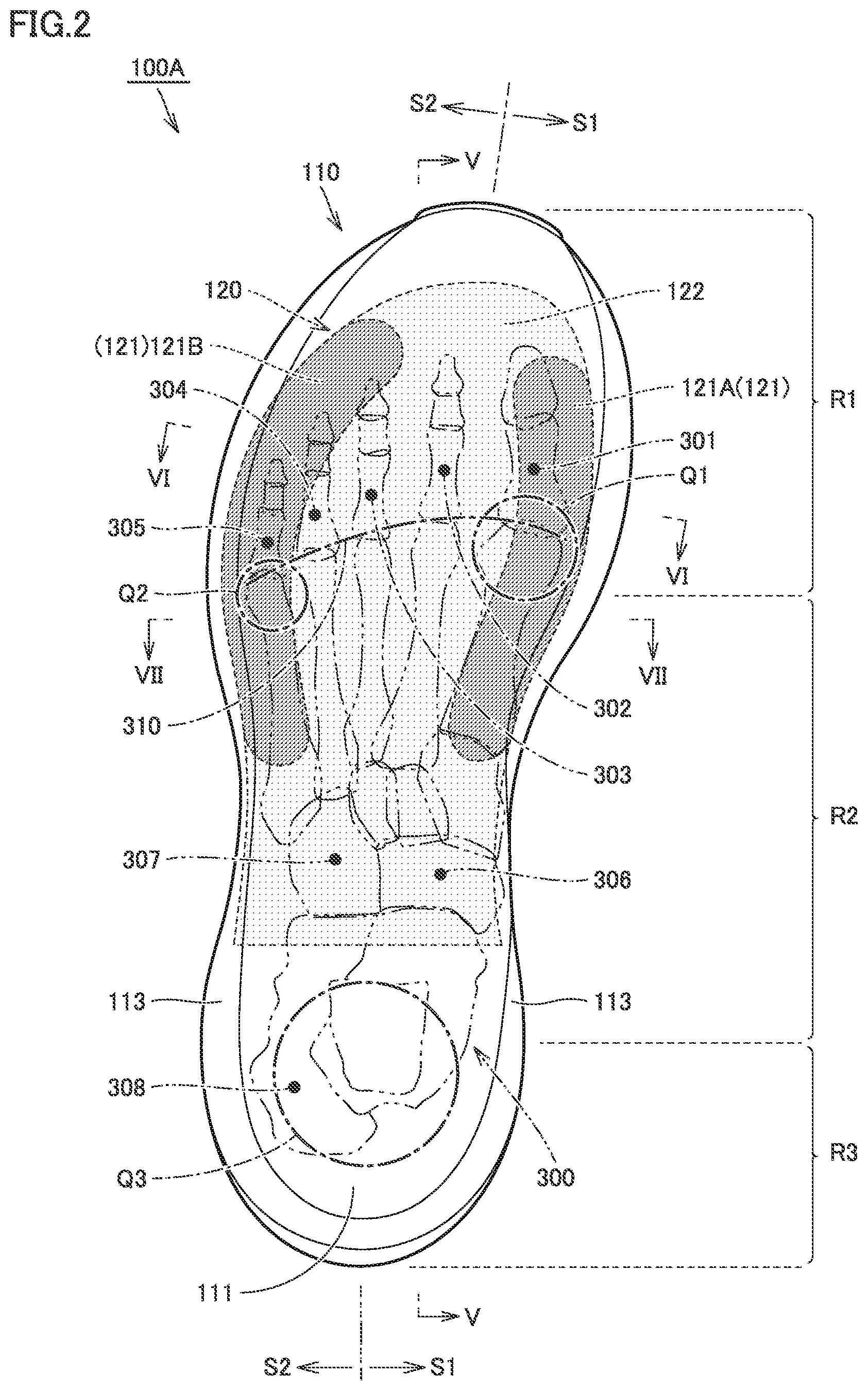 Patent US12396515 Figure 2 – Shoe sole and shoe